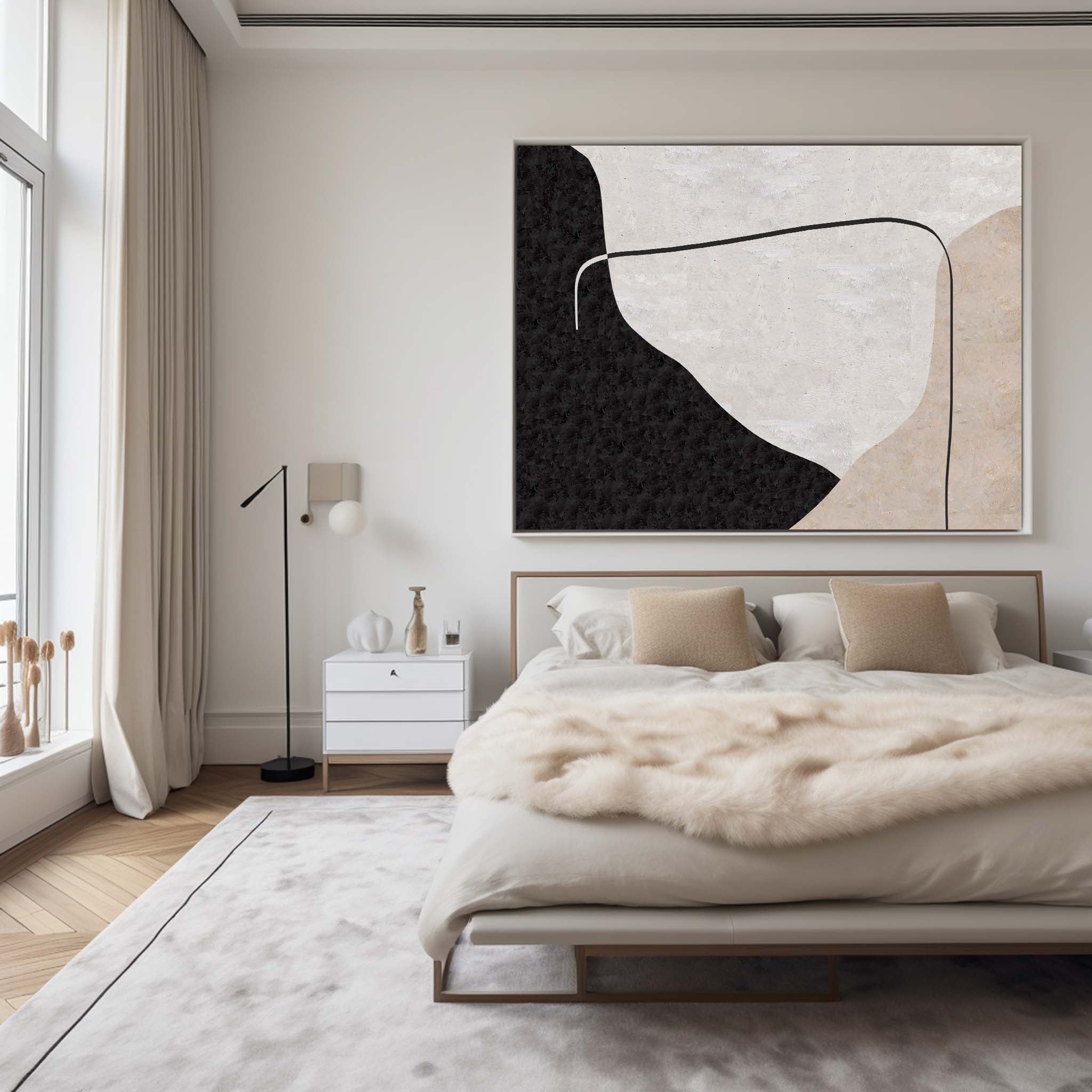Minimalist Black Beige Abstract Face Silhouette Painting