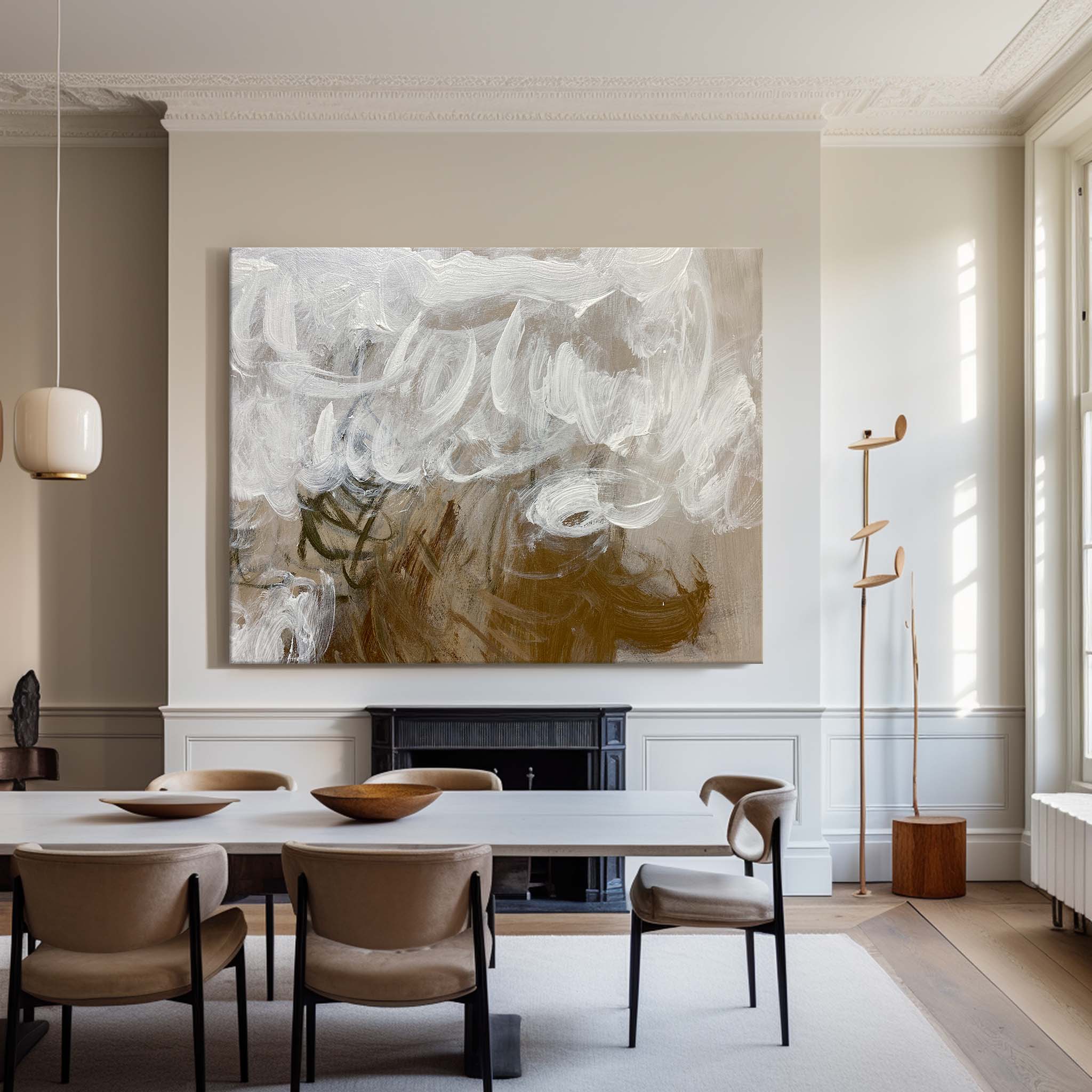 Thick Impasto Neutral Gold‑Tone Abstract Unstretched Linen Canvas Wall Art