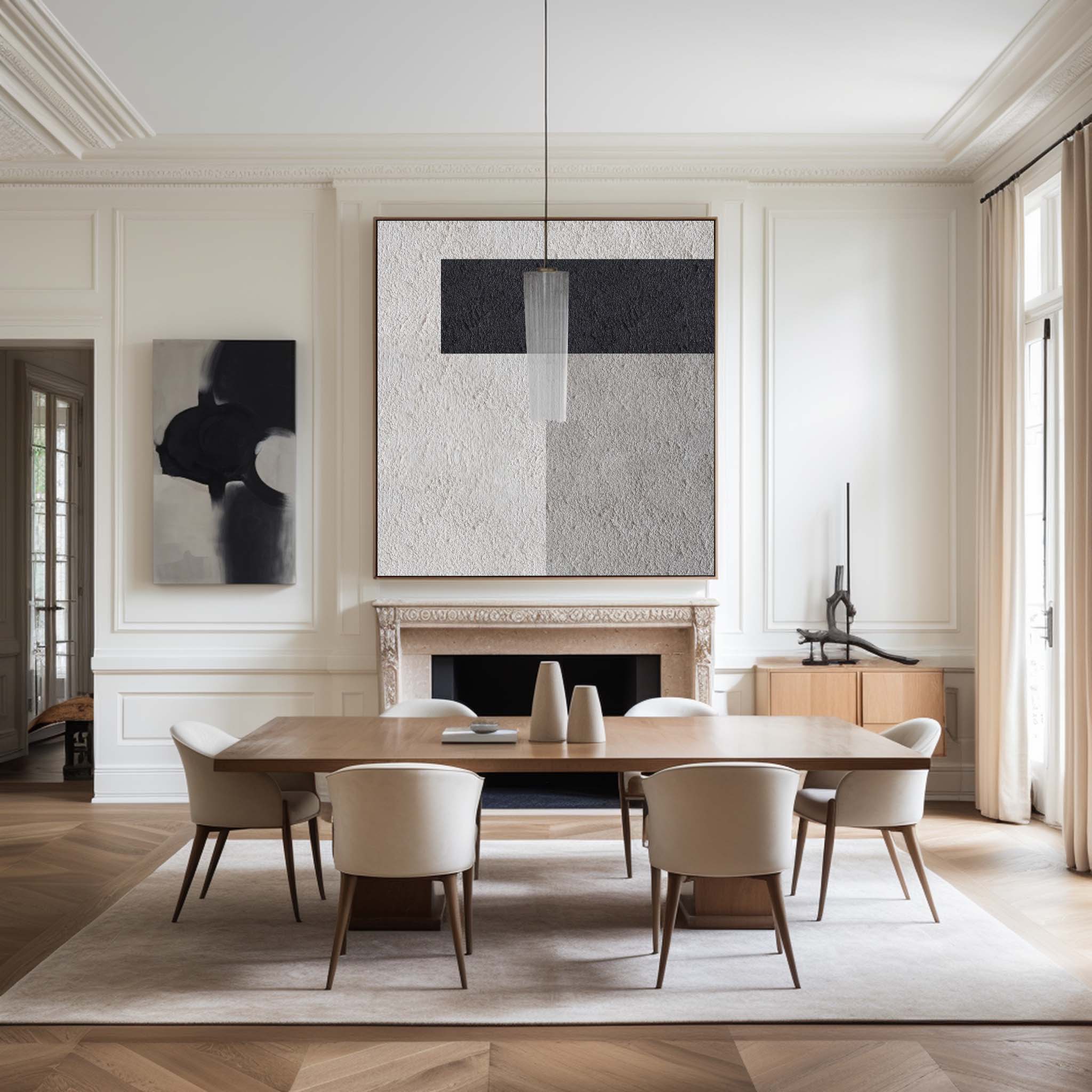 Black‑Off‑White‑Grey Square Block‑Shaped Contrast Coarse‑Textured Artwork