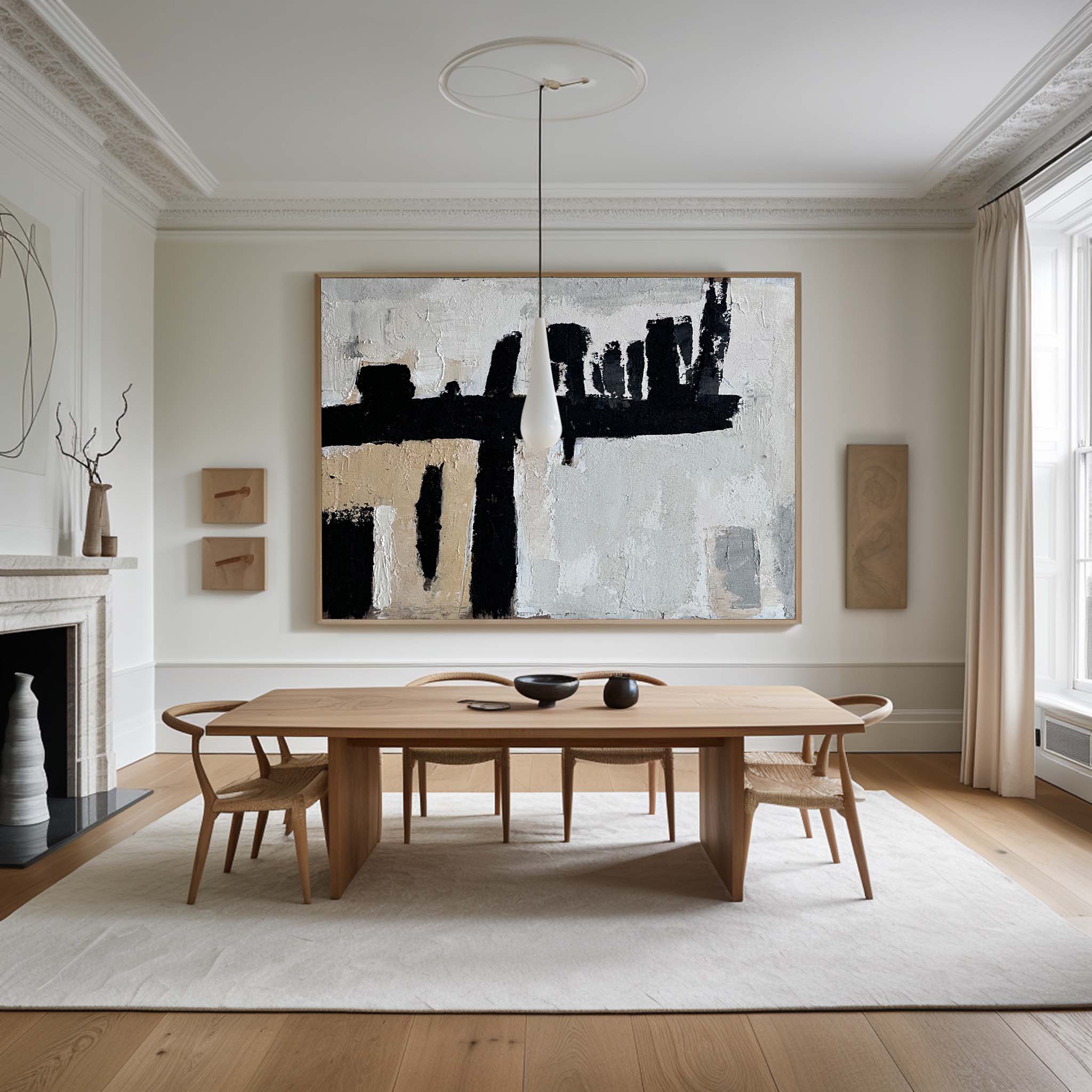 Wall Art Abstract Black White Painting