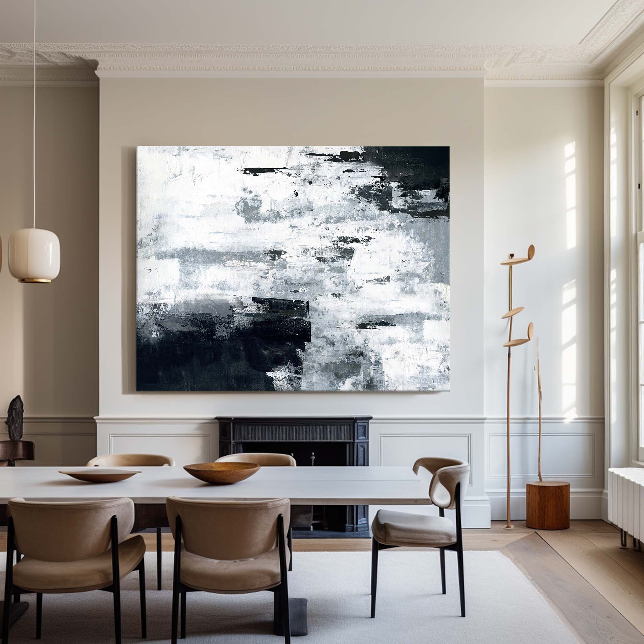Black Grey Textured Abstract Canvas Wall Art