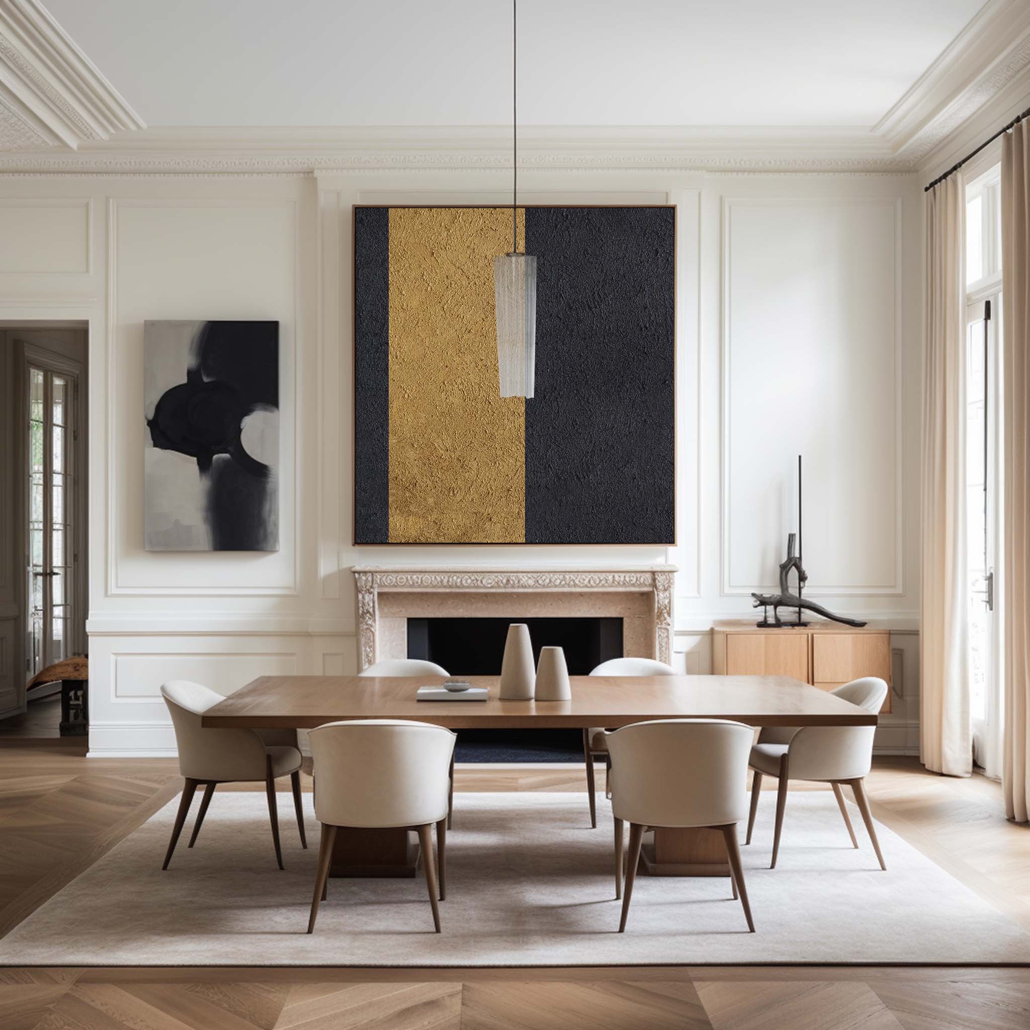 Black‑Gold Square Split‑Block Symmetrical Heavy‑Rugged‑Textured Artwork