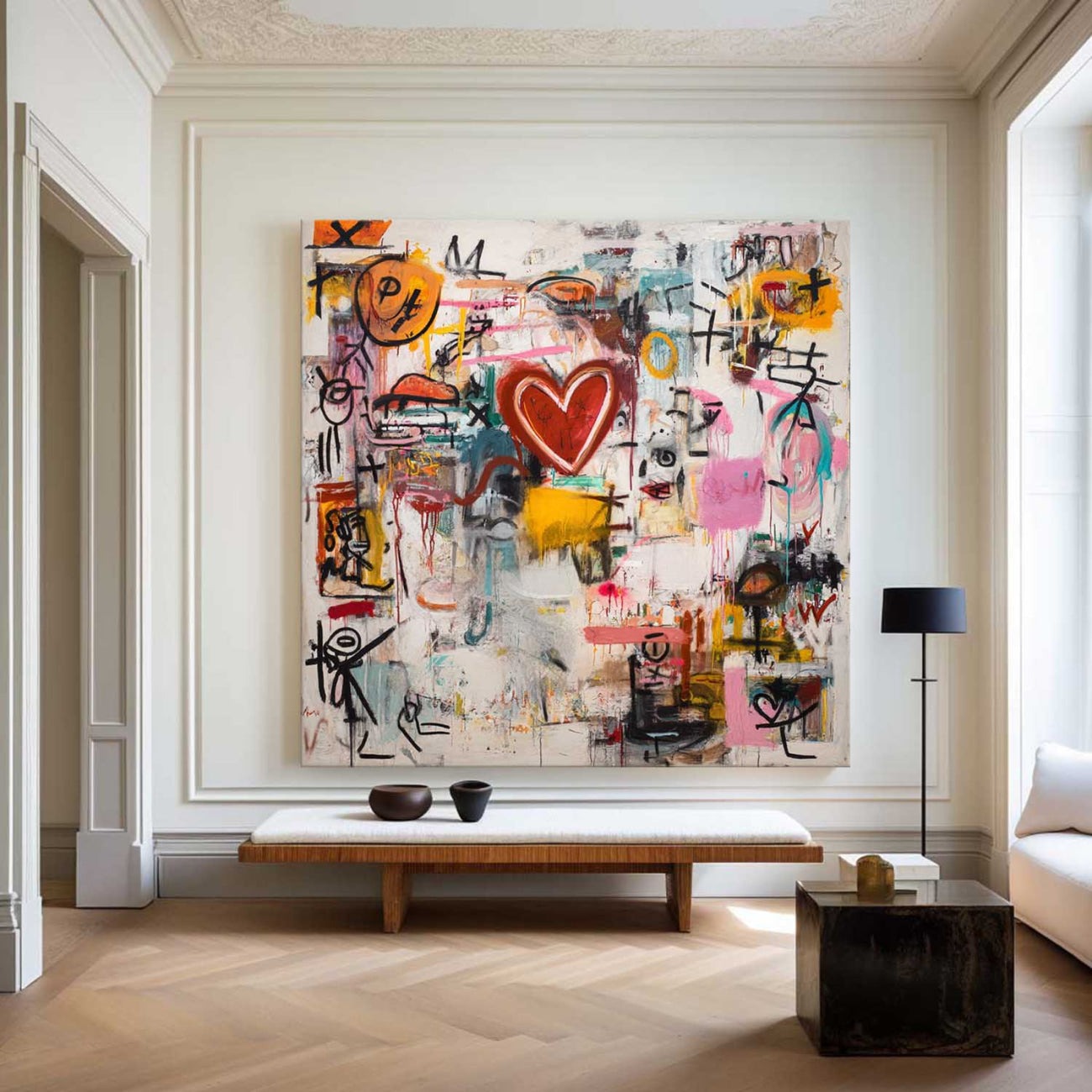 Graffiti-Style Abstract Heart Painting Neo-Expressionist