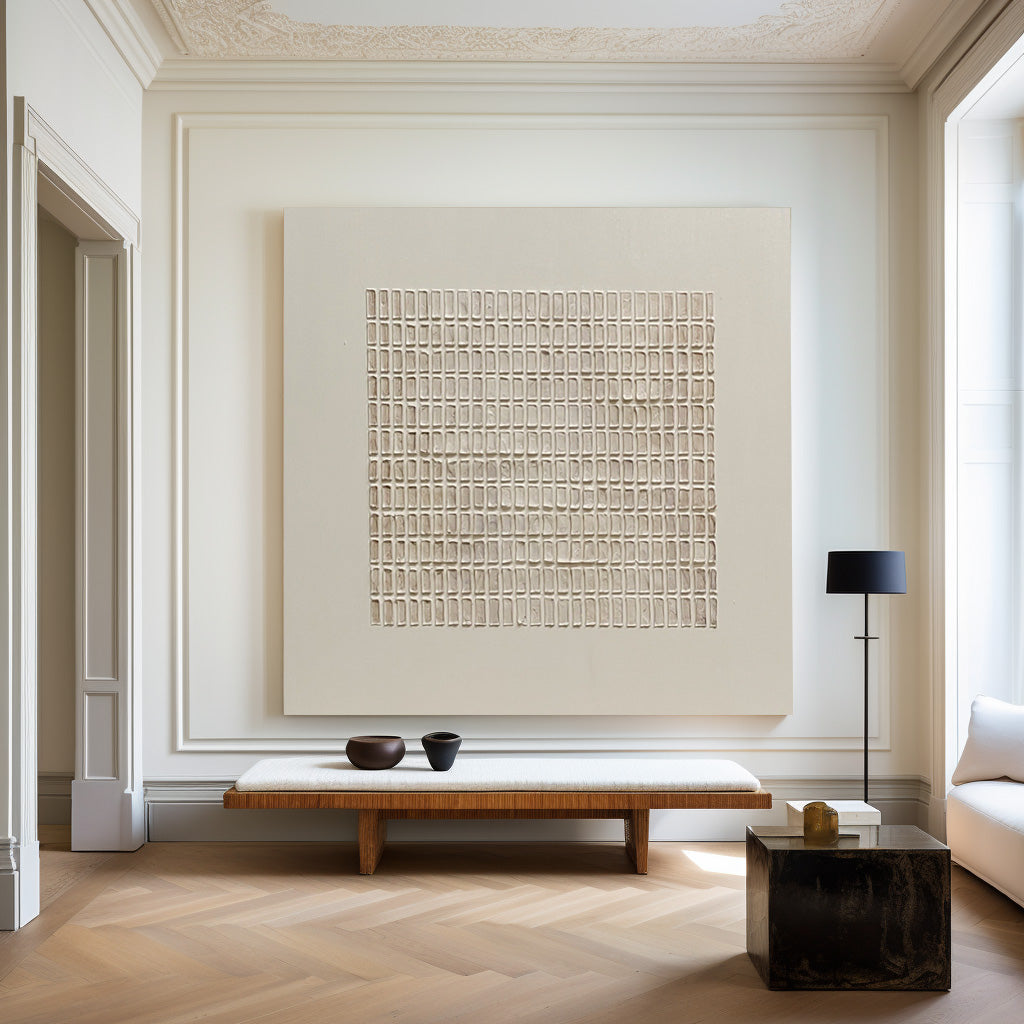 Neutral Grid Pattern Textured Contemporary Wall Art