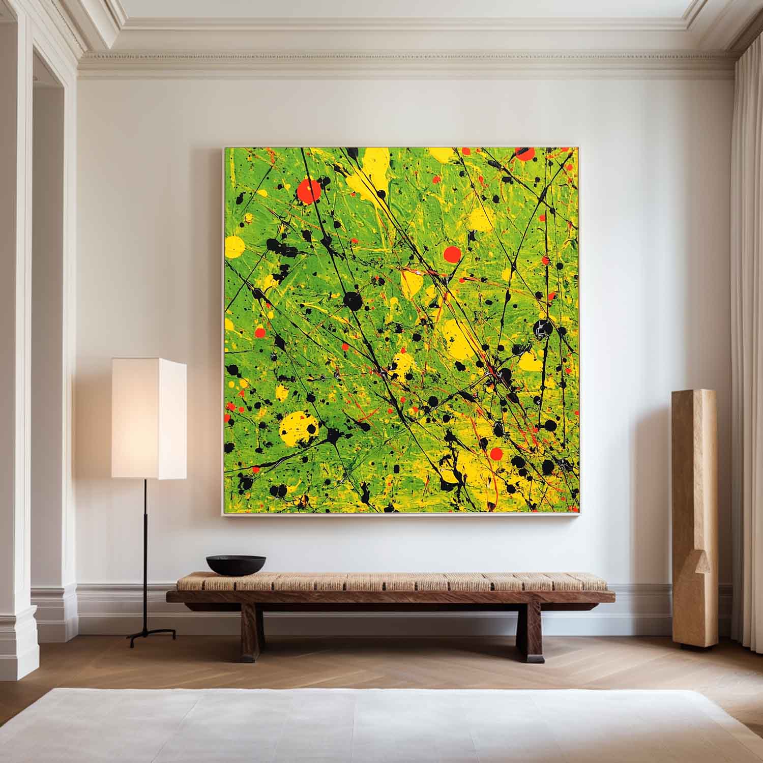Green Splatter Abstract Pollock Canvas Art