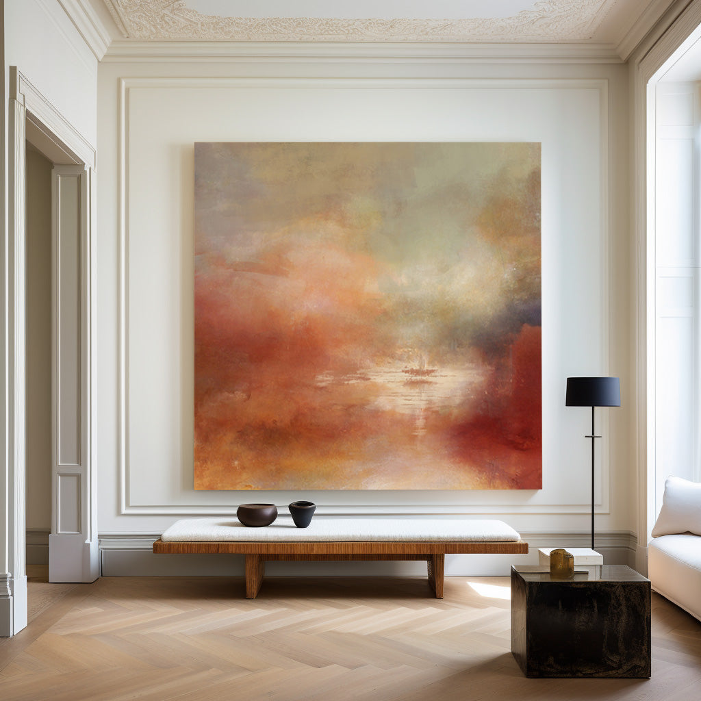 Landscape Red Gold Sunset Abstract Painting
