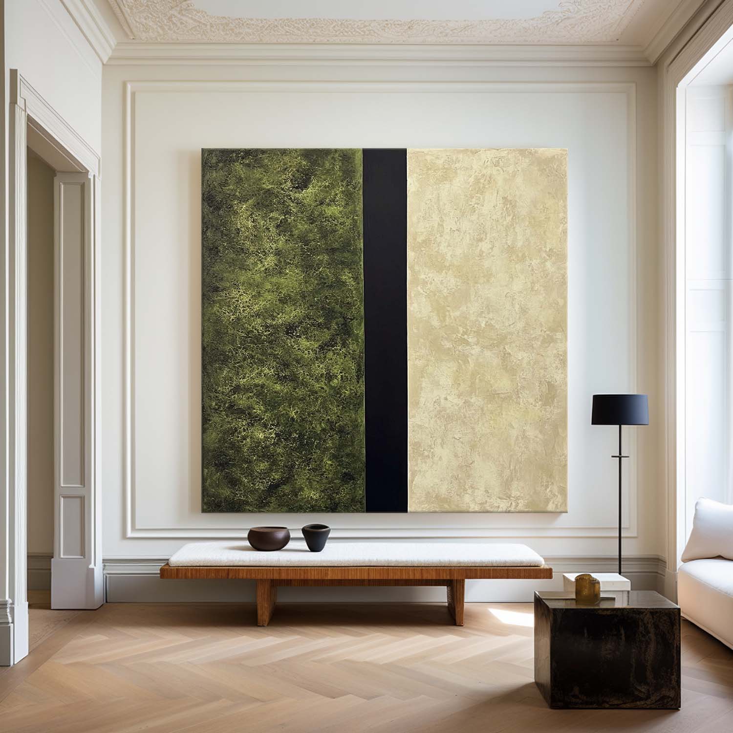 Modern Green and Beige Abstract Canvas Wall Art Set