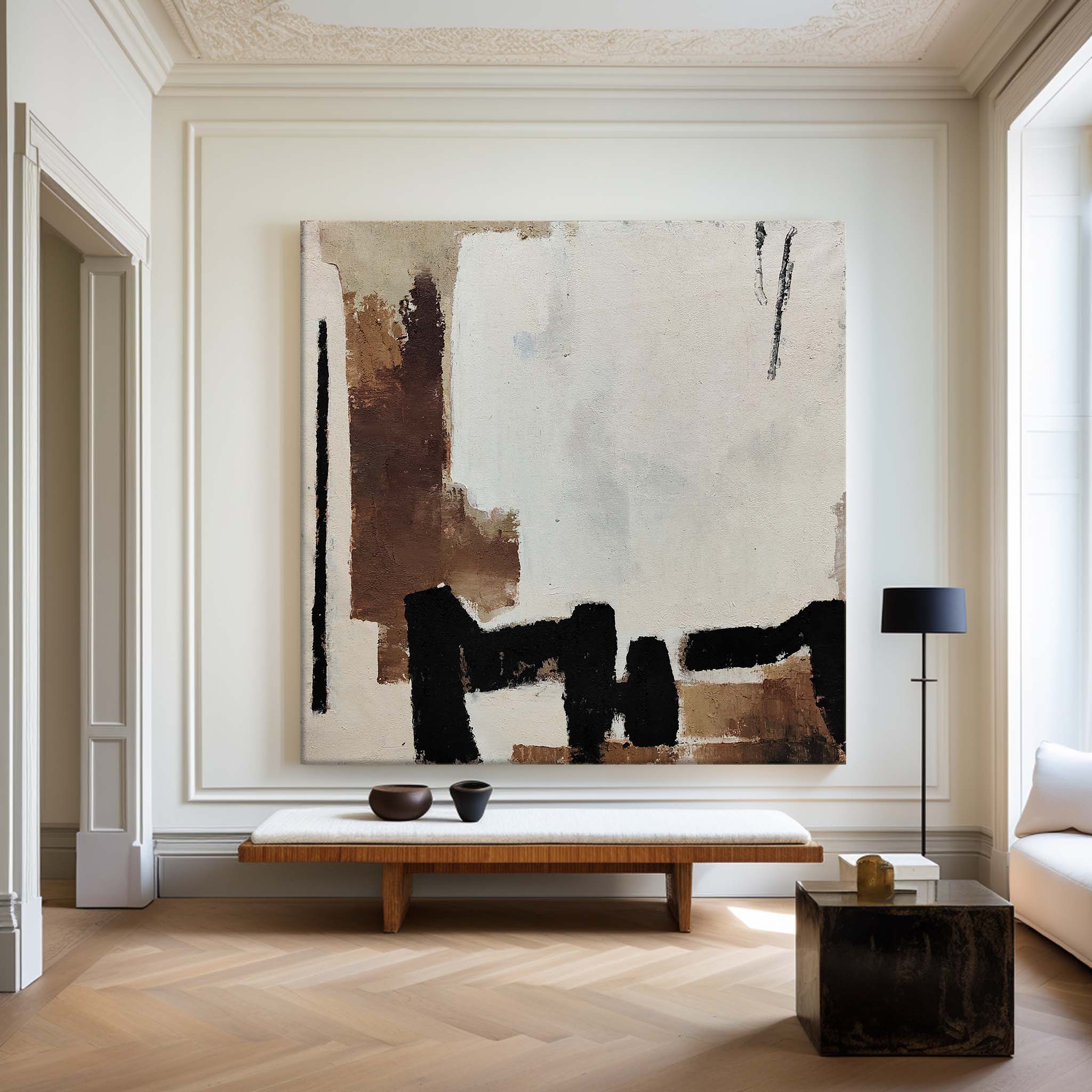 Elara Neutral Brown Black Abstract Canvas Wall Art