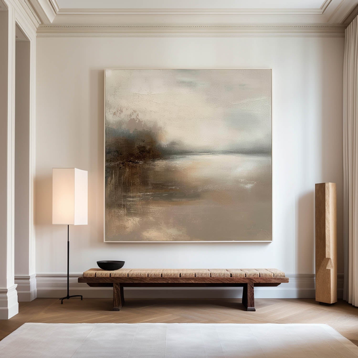 Ethereal Misty Lake Landscape Textured Wall Art