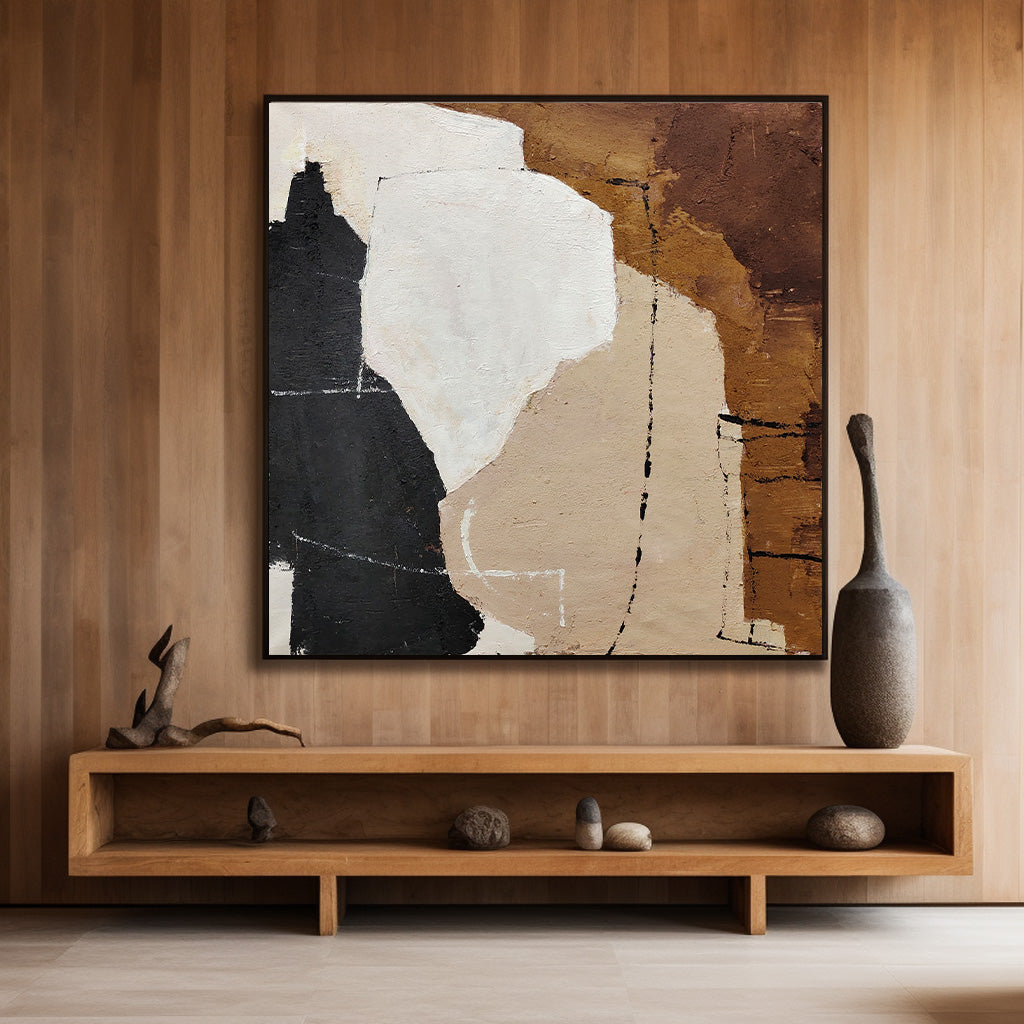Earthy Black White Organic Abstract Wall Art