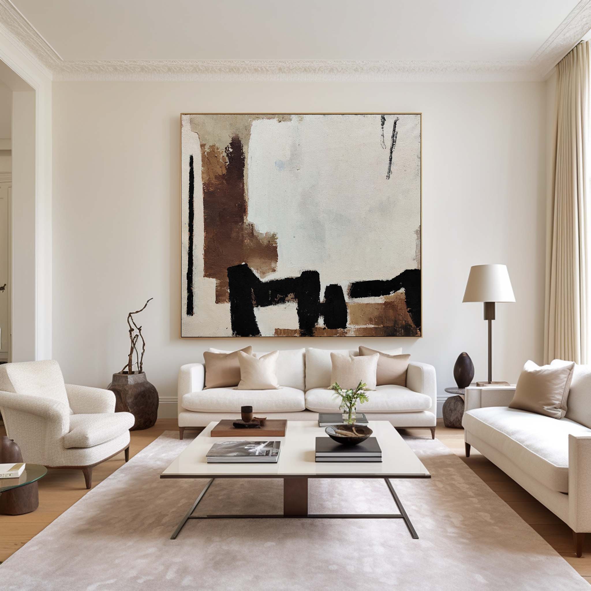 Elara Neutral Brown Black Abstract Canvas Wall Art