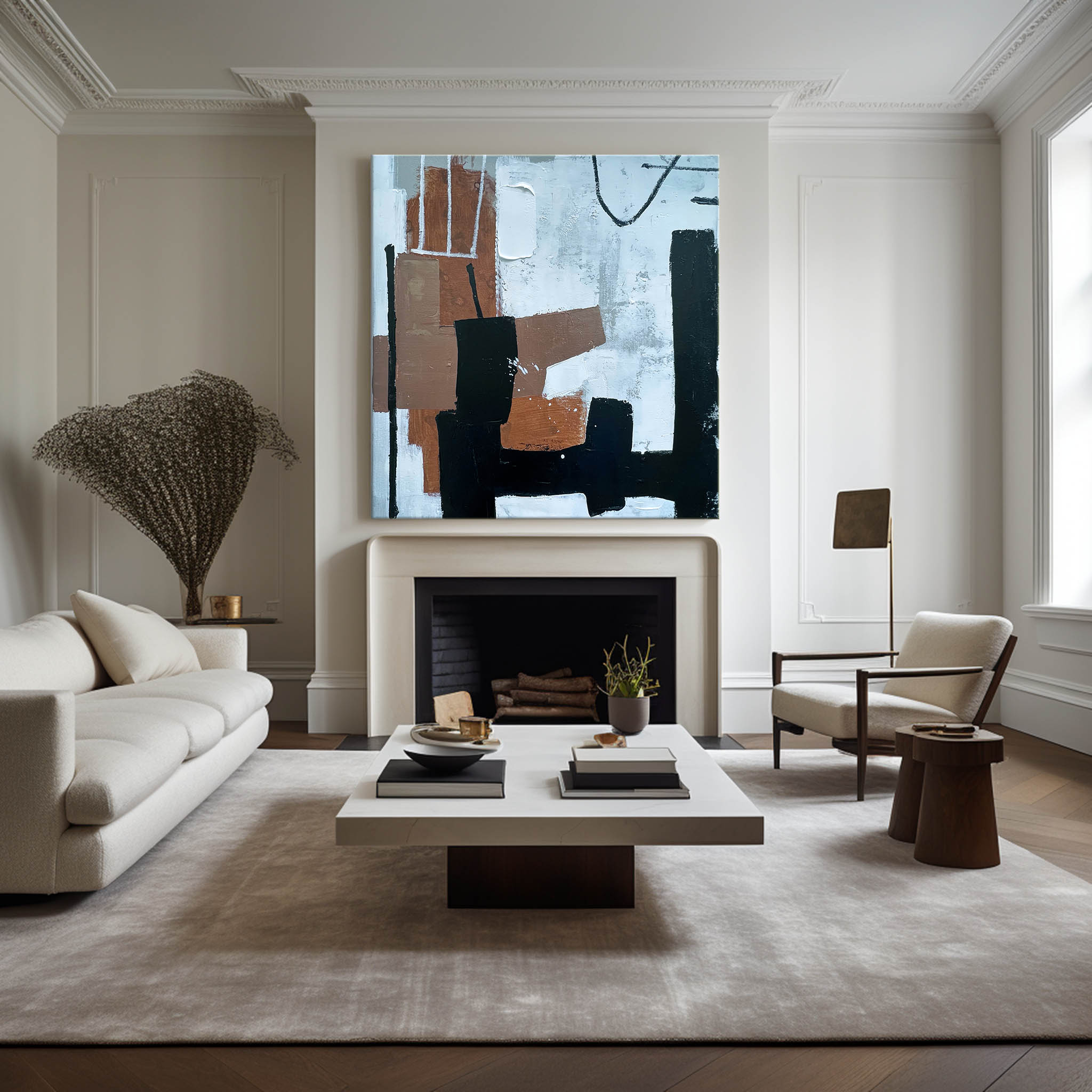 Block Shapes Minimalist Abstract Unstretched Linen Canvas Wall Art