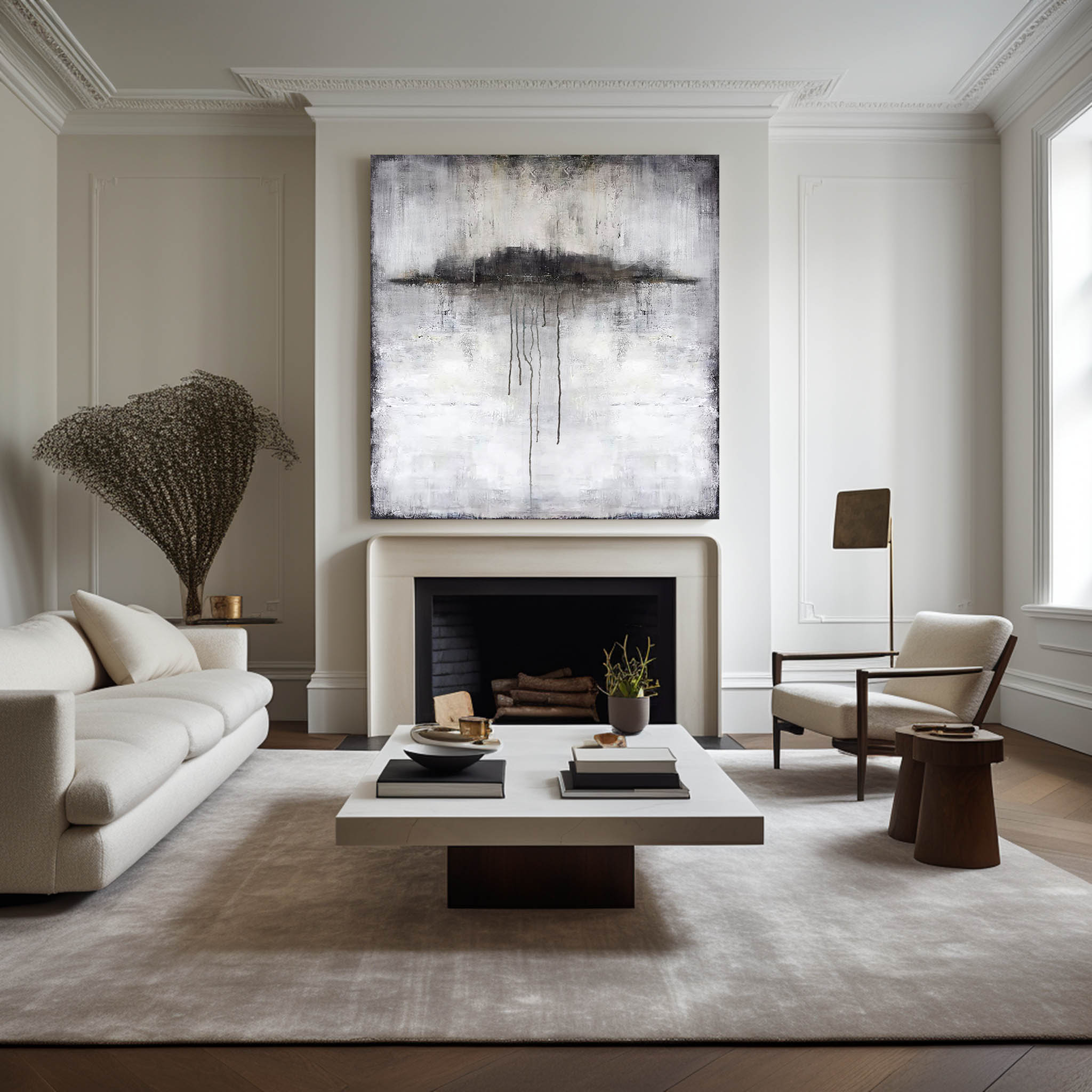 Grey White Abstract Landscape Canvas Wall Art