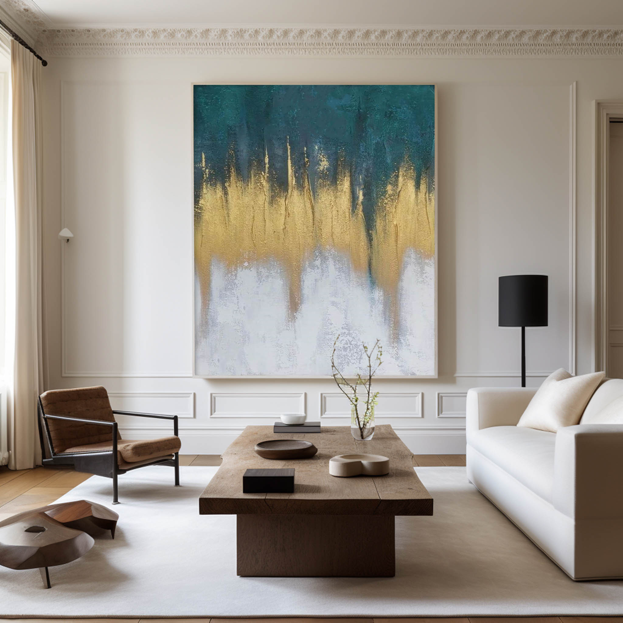 Abstract Blue And Gold Painting ABAV157 - Neutralighting