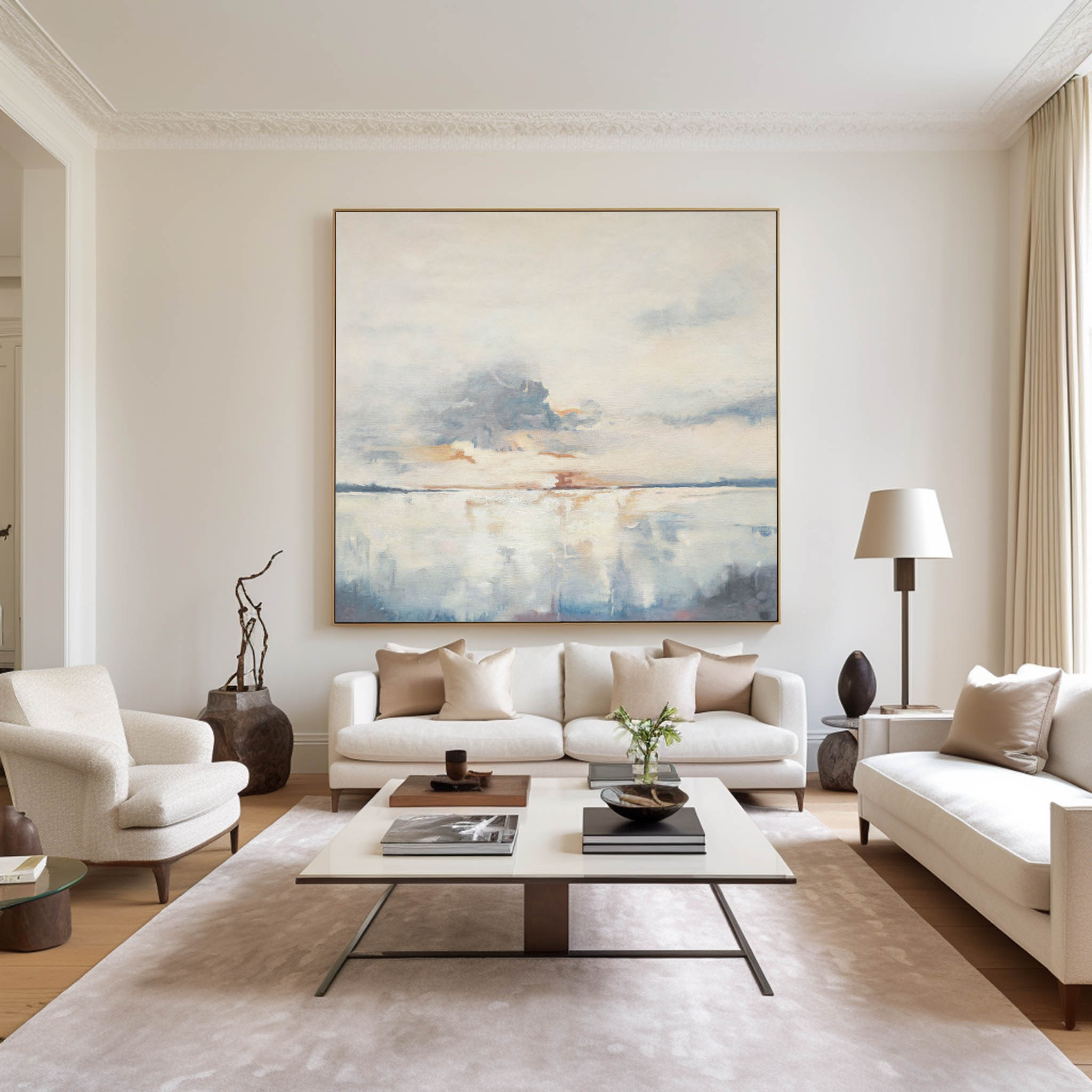 Serene Blue Coastal Horizon Abstract Wall Art
