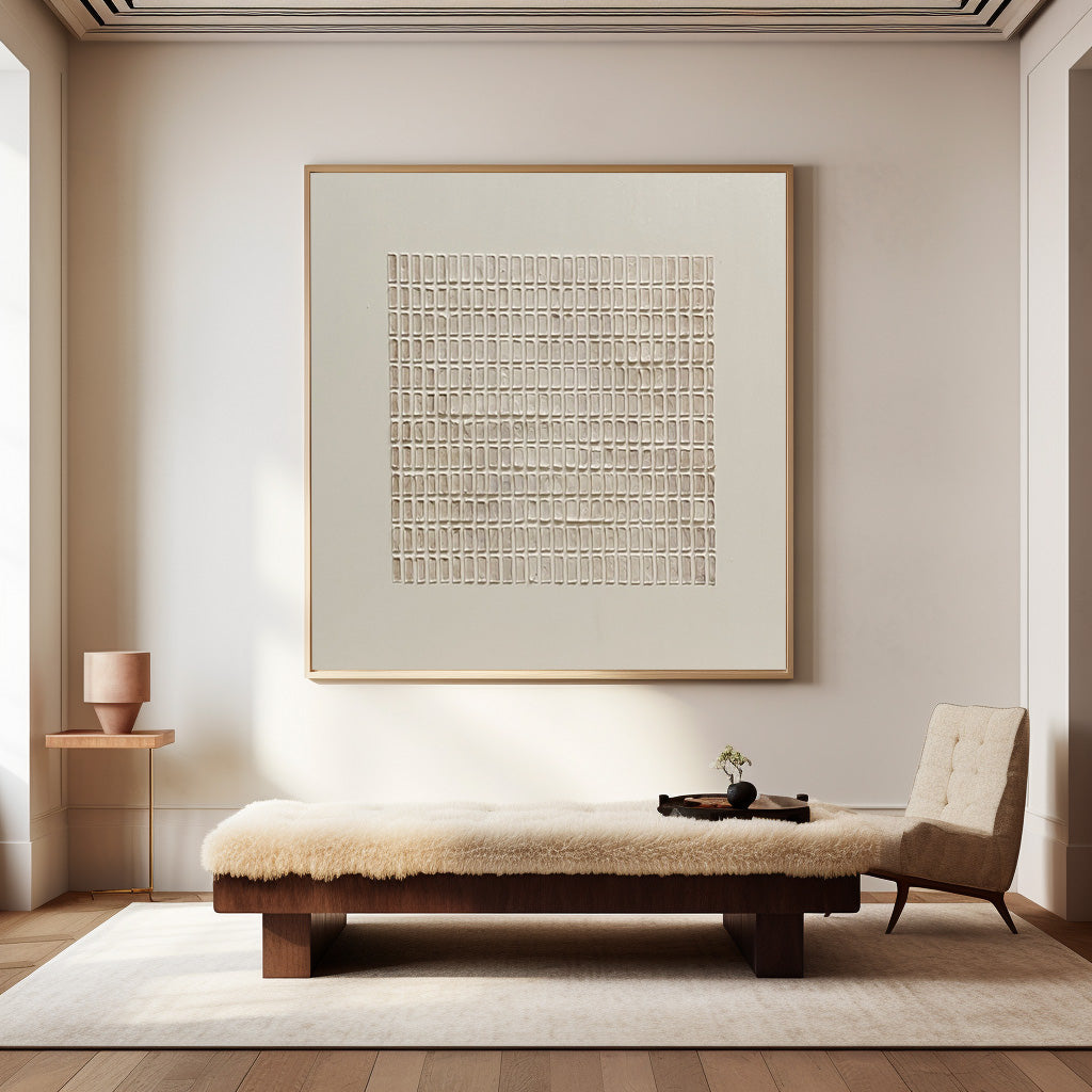 Neutral Grid Pattern Textured Contemporary Wall Art
