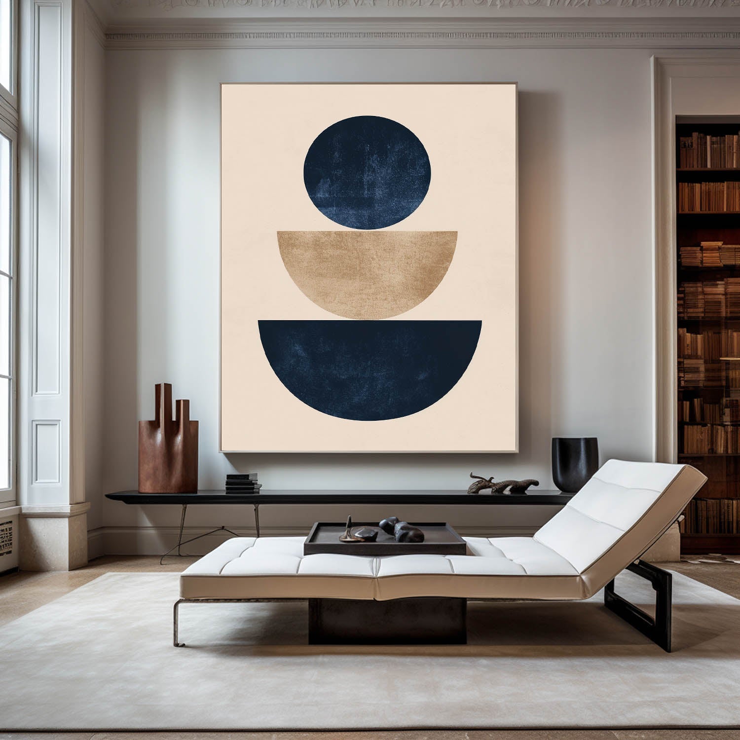 Navy Blue Beige Geometric Painting