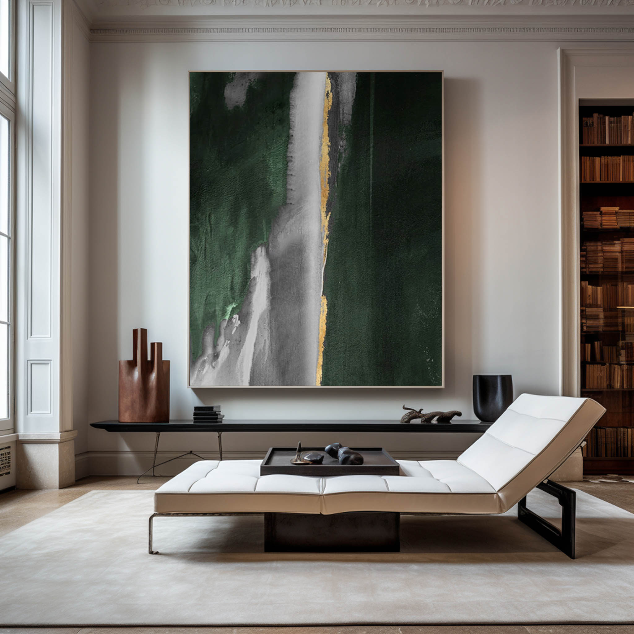 Dark Green Gold Abstract Painting