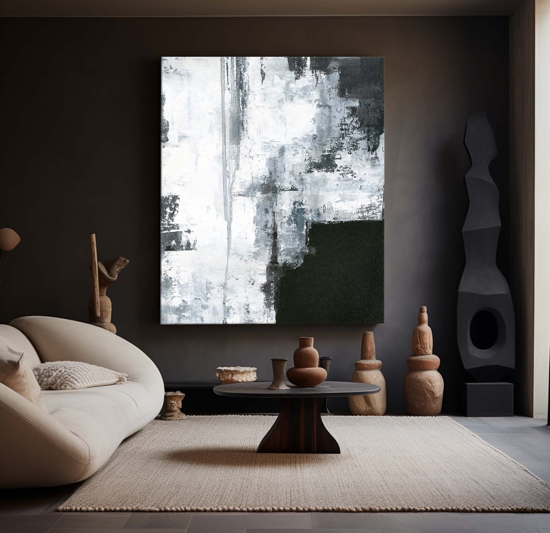 Black White Abstract Textured Painting