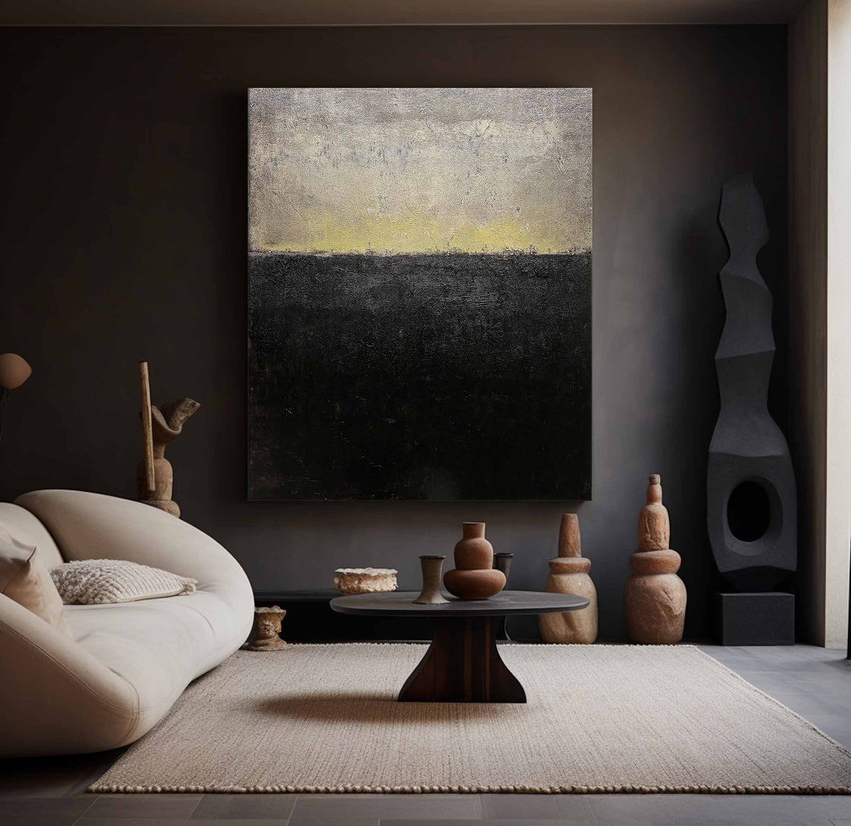 Minimalist Black Gold Grey Abstract Landscape Oil Painting