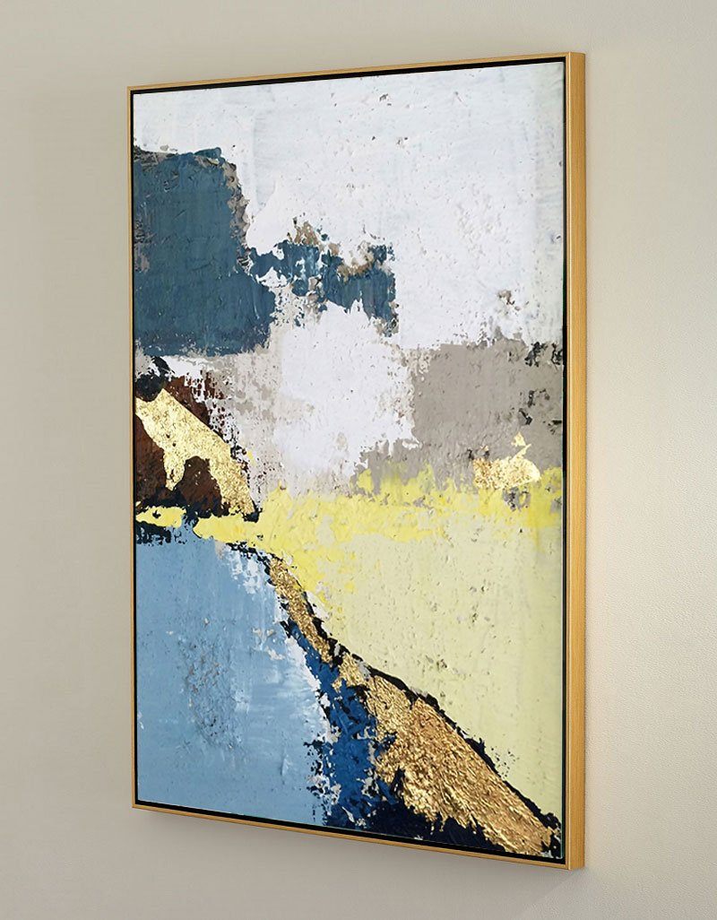 Blue Yellow Geometric Abstract Canvas Wall Art