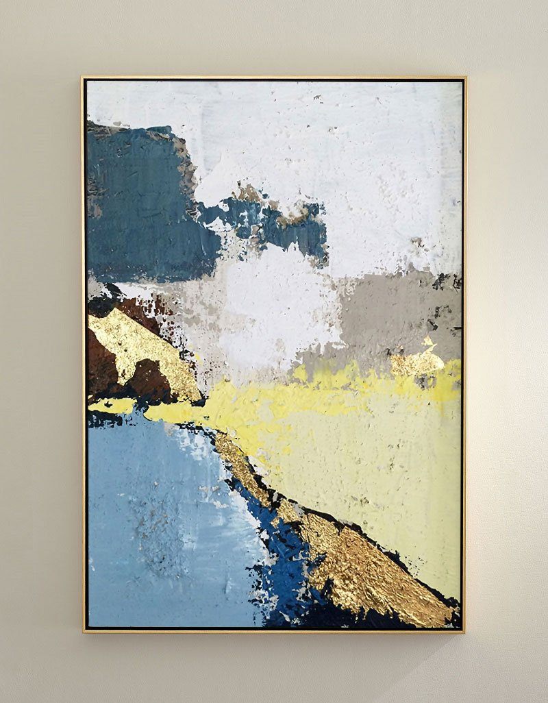 Blue Yellow Geometric Abstract Canvas Wall Art