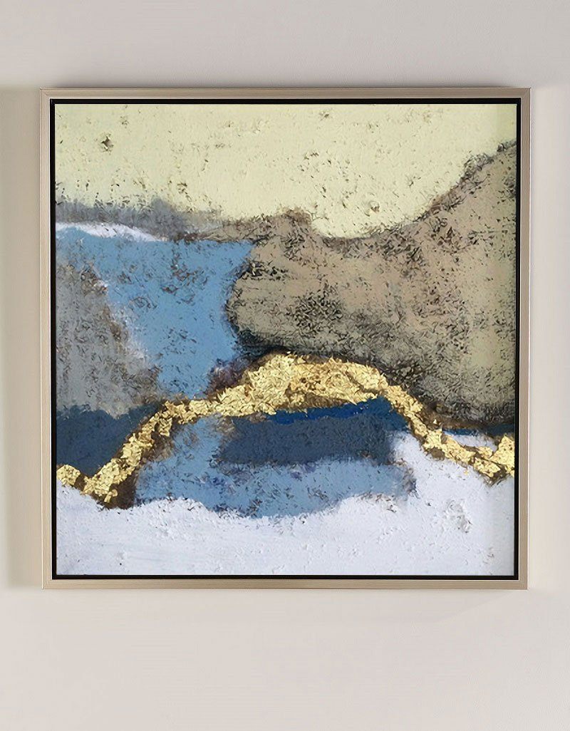Blue Gold Abstract Landscape Textured Wall Art