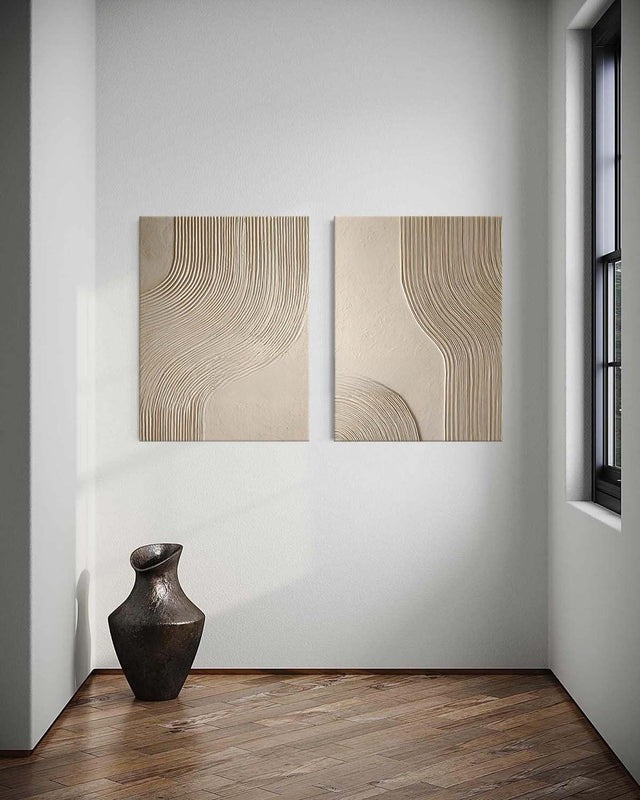 Beige Geometric Diptych Minimalist Painting