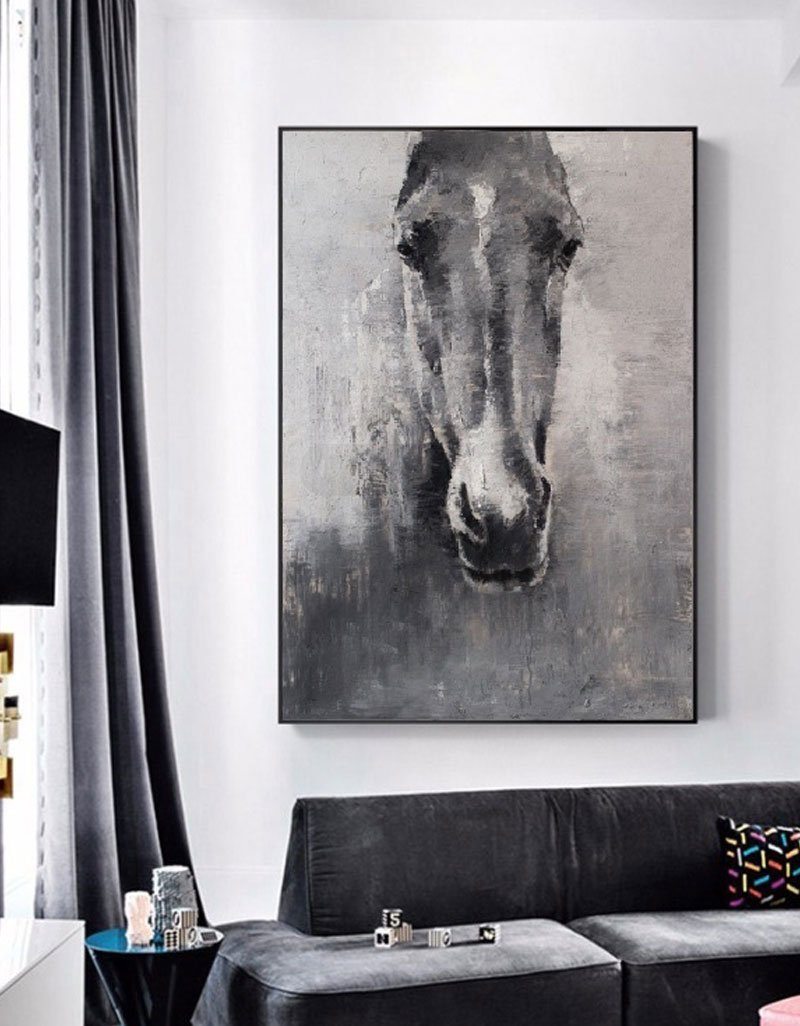 Grey White Abstract Horse Art ANH02 - Neutralighting