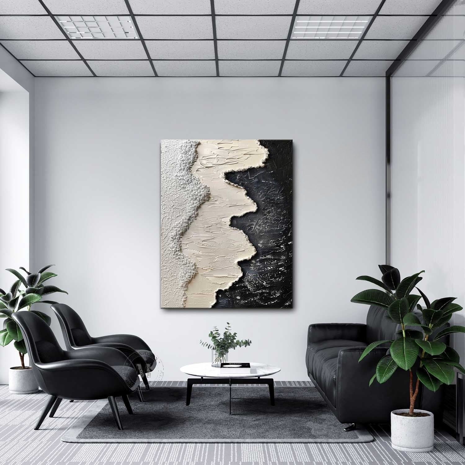 Wall Art Monochrome Wave Painting