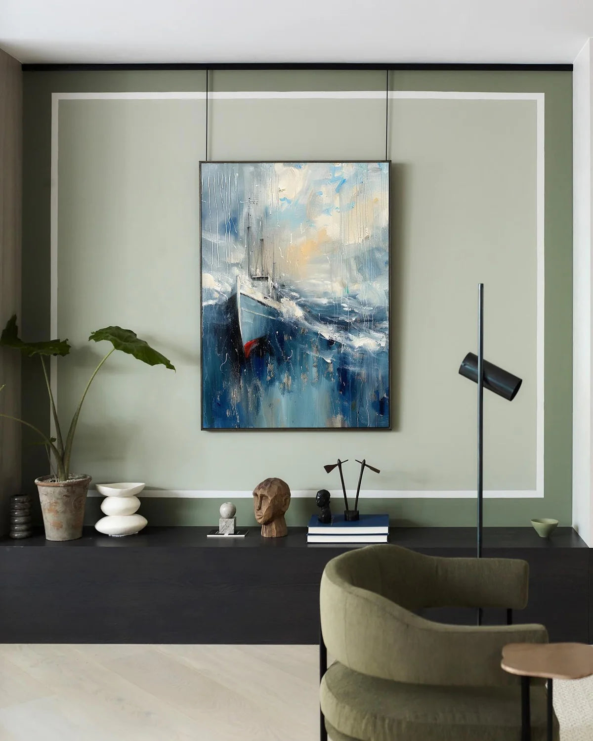 Wall Art Vertical Abstract Sailing Boat
