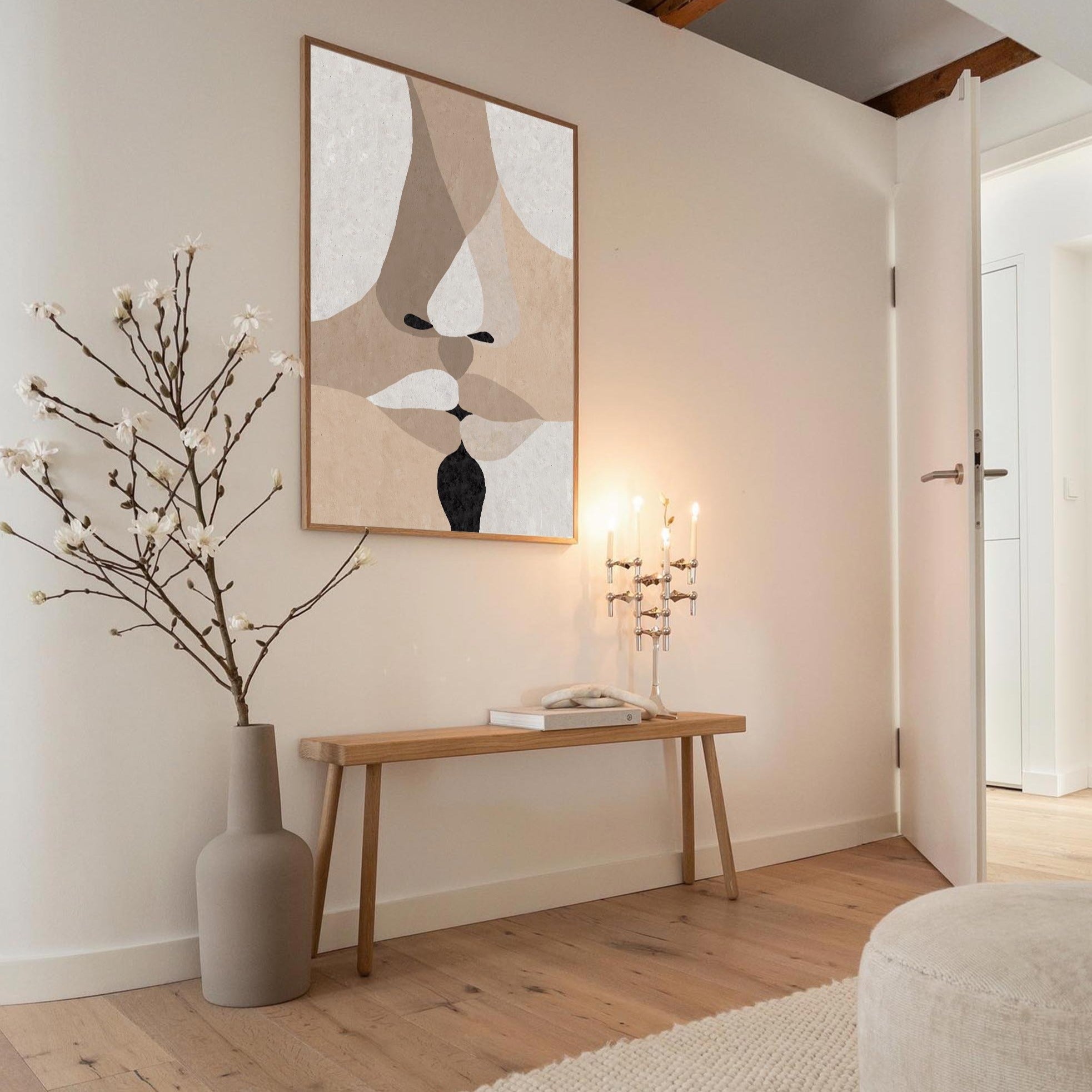 Taupe‑Beige Vertical Face‑Fragment Layer‑Textured Artwork
