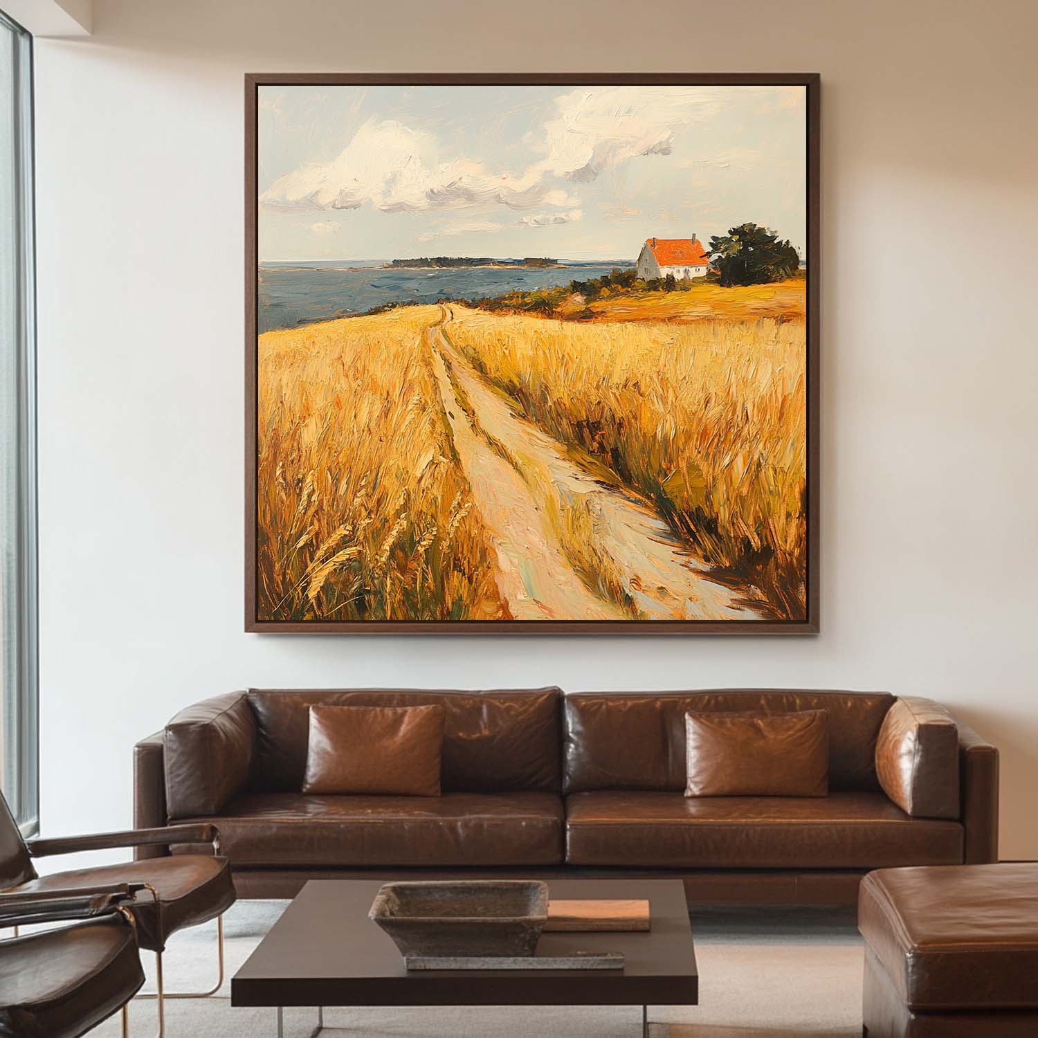 Golden Wheat Field Rural Landscape Painting