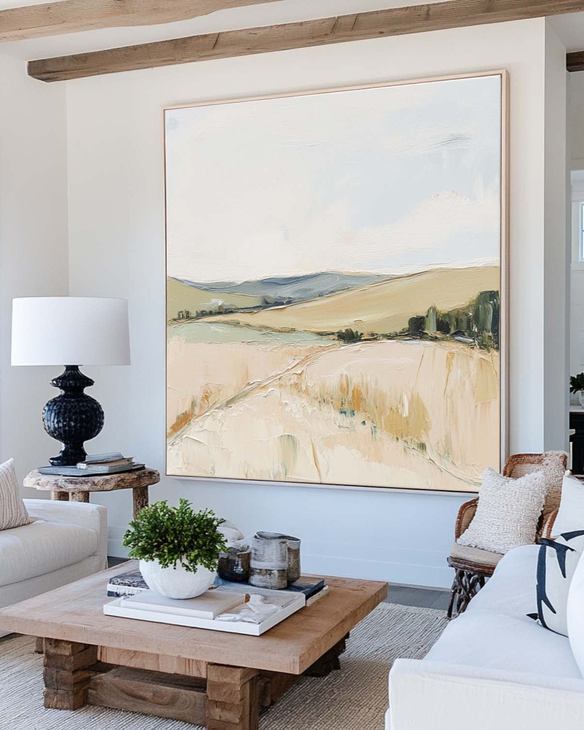 Soft Pastoral Landscape Watercolor Square Canvas Art