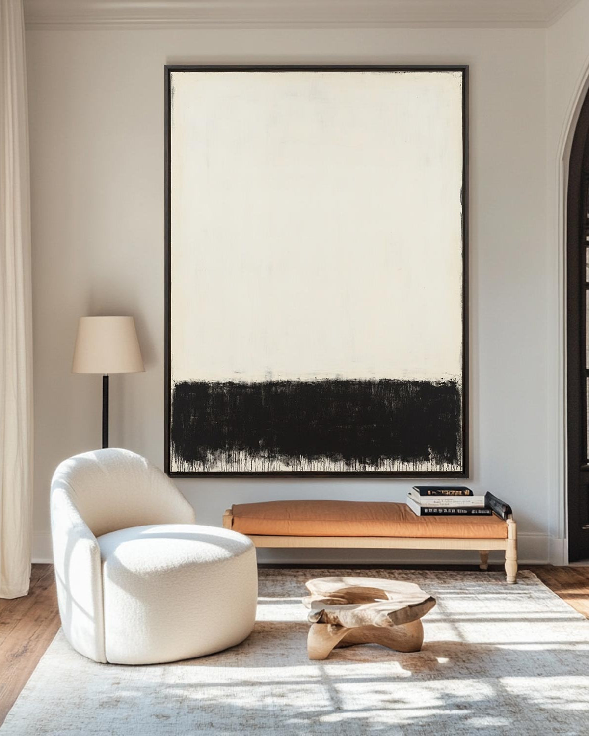 Monochrome Block Abstract  Two‑Tone Heavy Brushstroke Textured Artwork