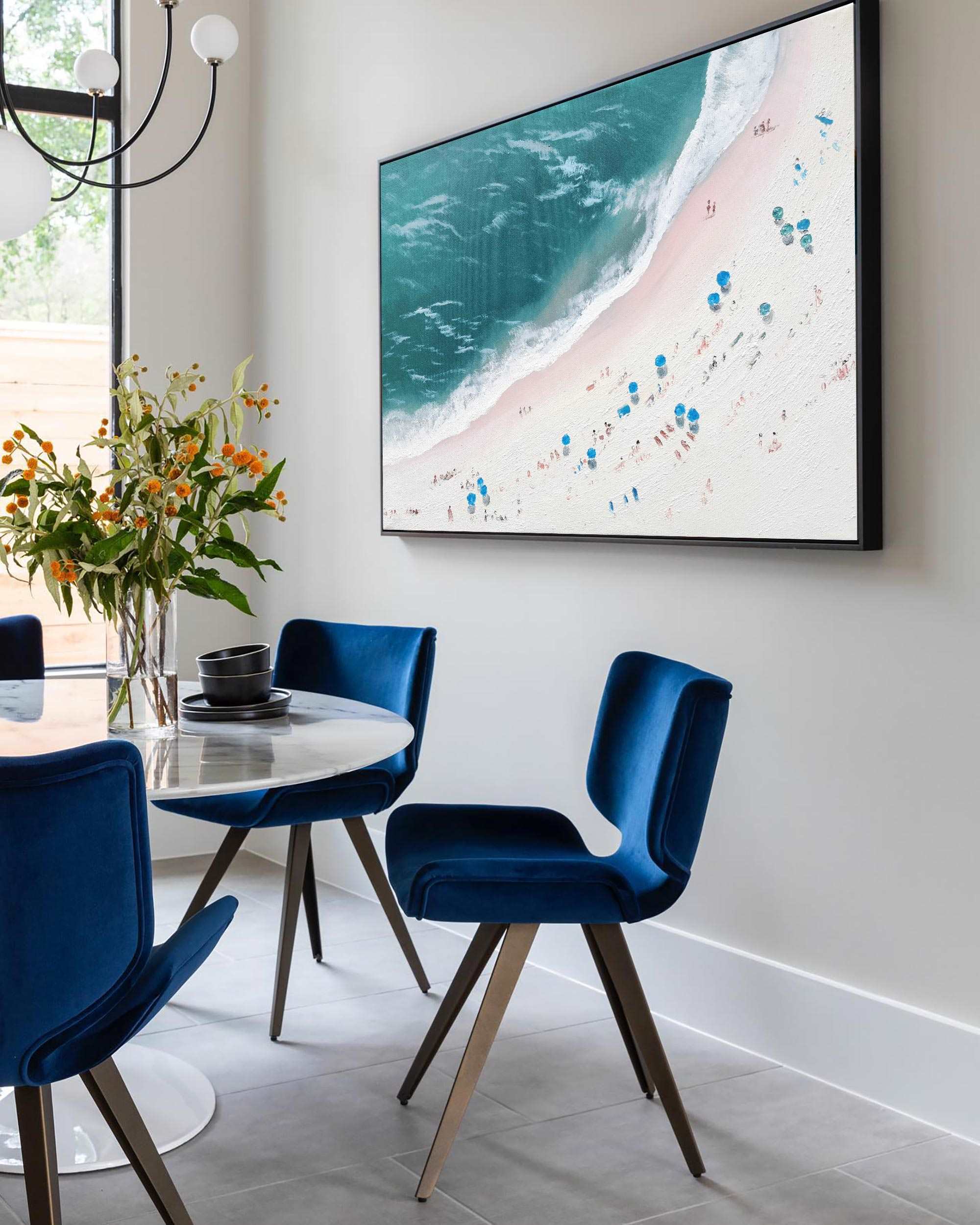 Aerial Teal Beach Landscape Canvas Art