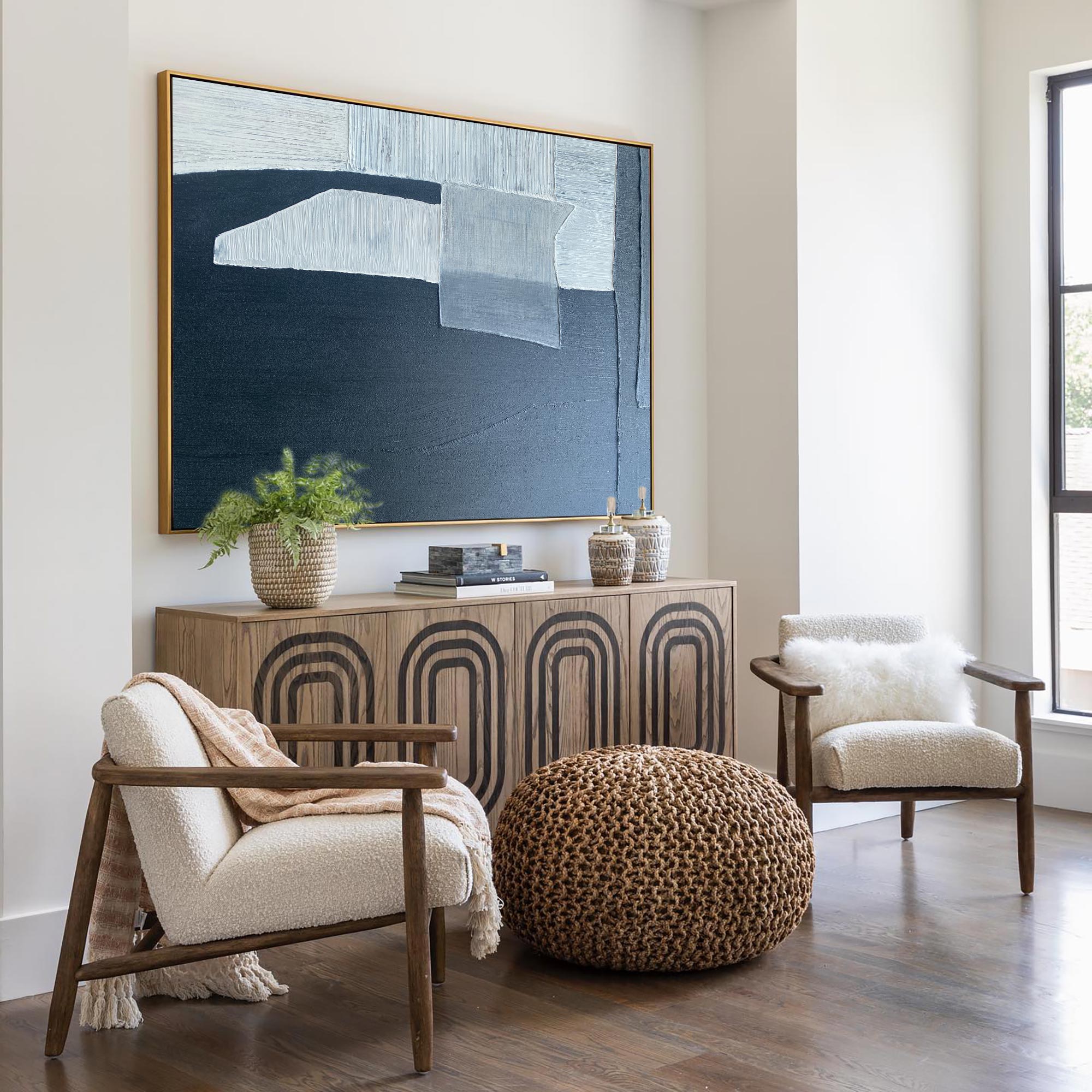 Minimalist Blue White Geometric Abstract Paintin