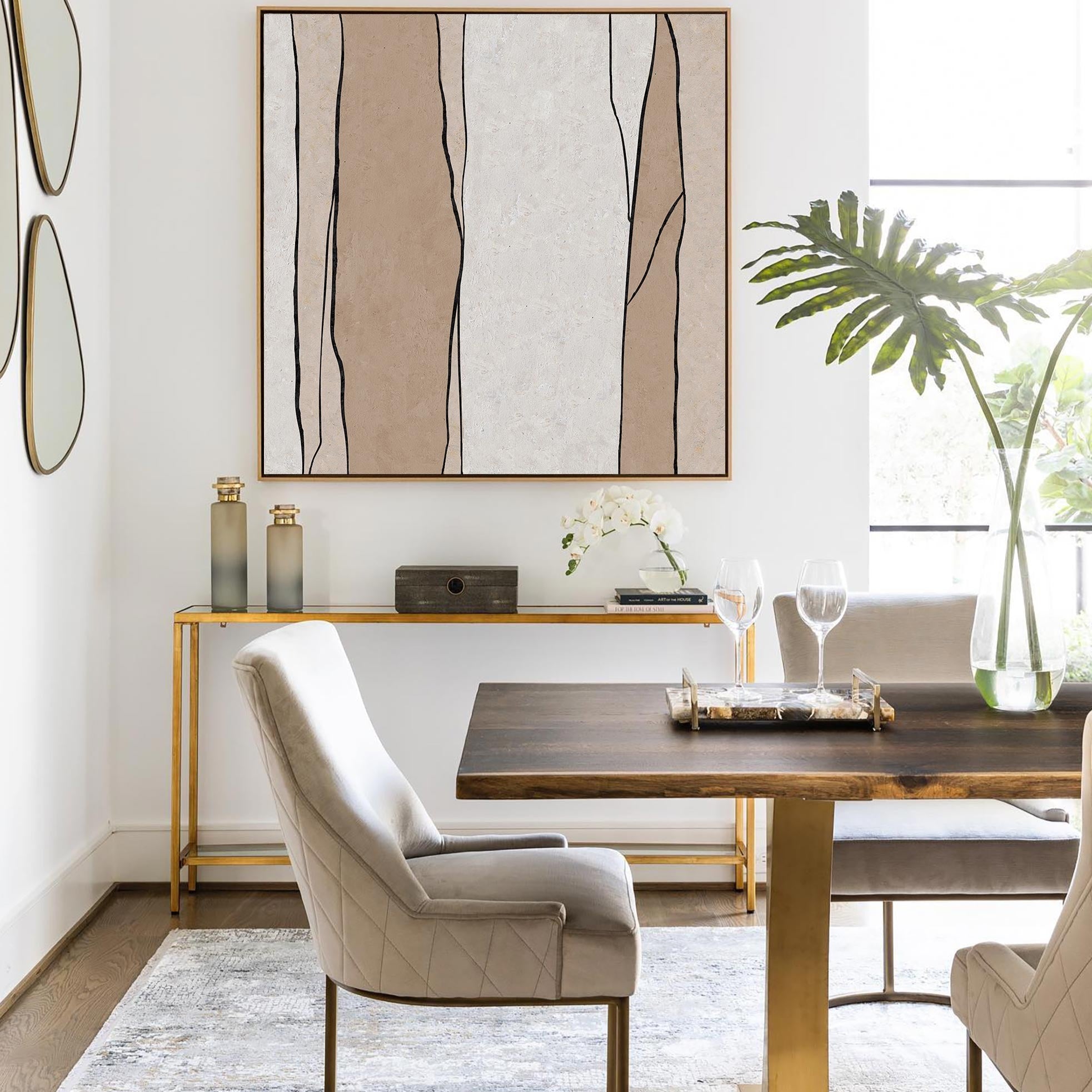 Minimalist Beige Black Line Pattern Painting