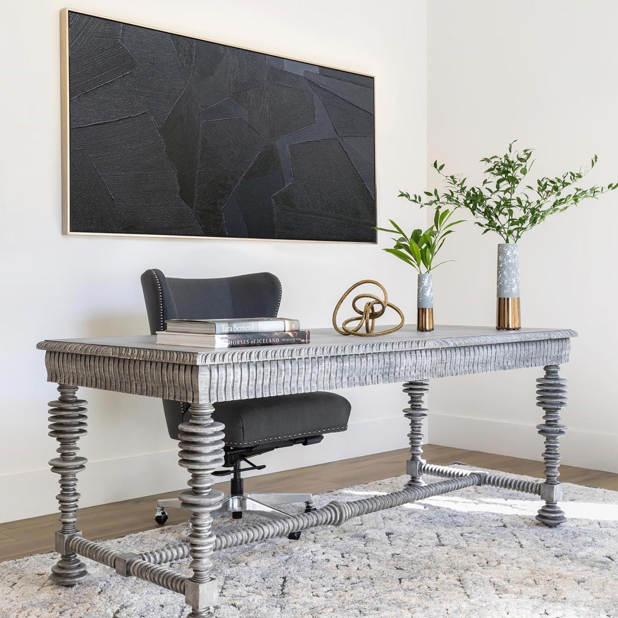 Dark Grey Geometric Textured Canvas Art