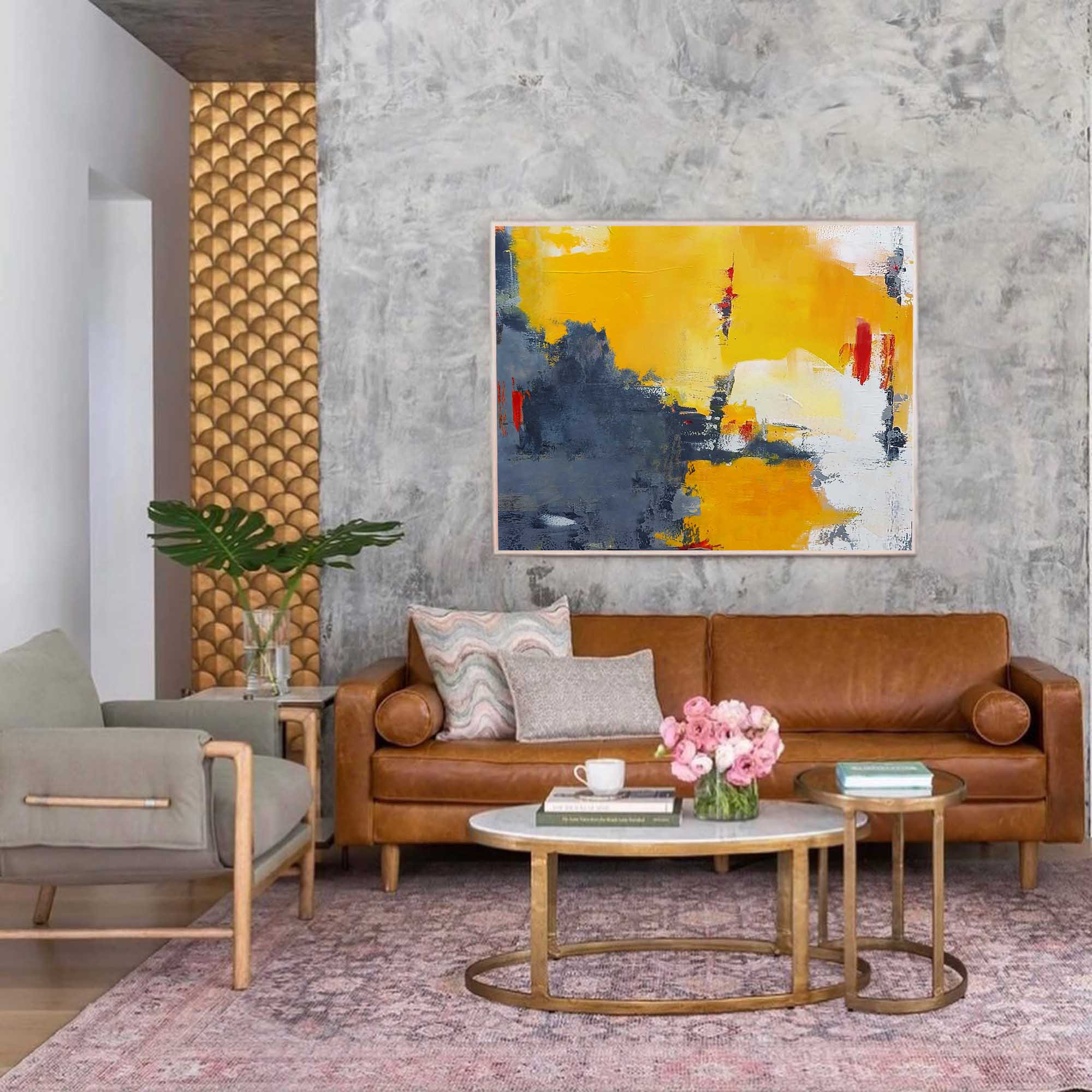 Striking Red Accent Modern Abstract Wall Art