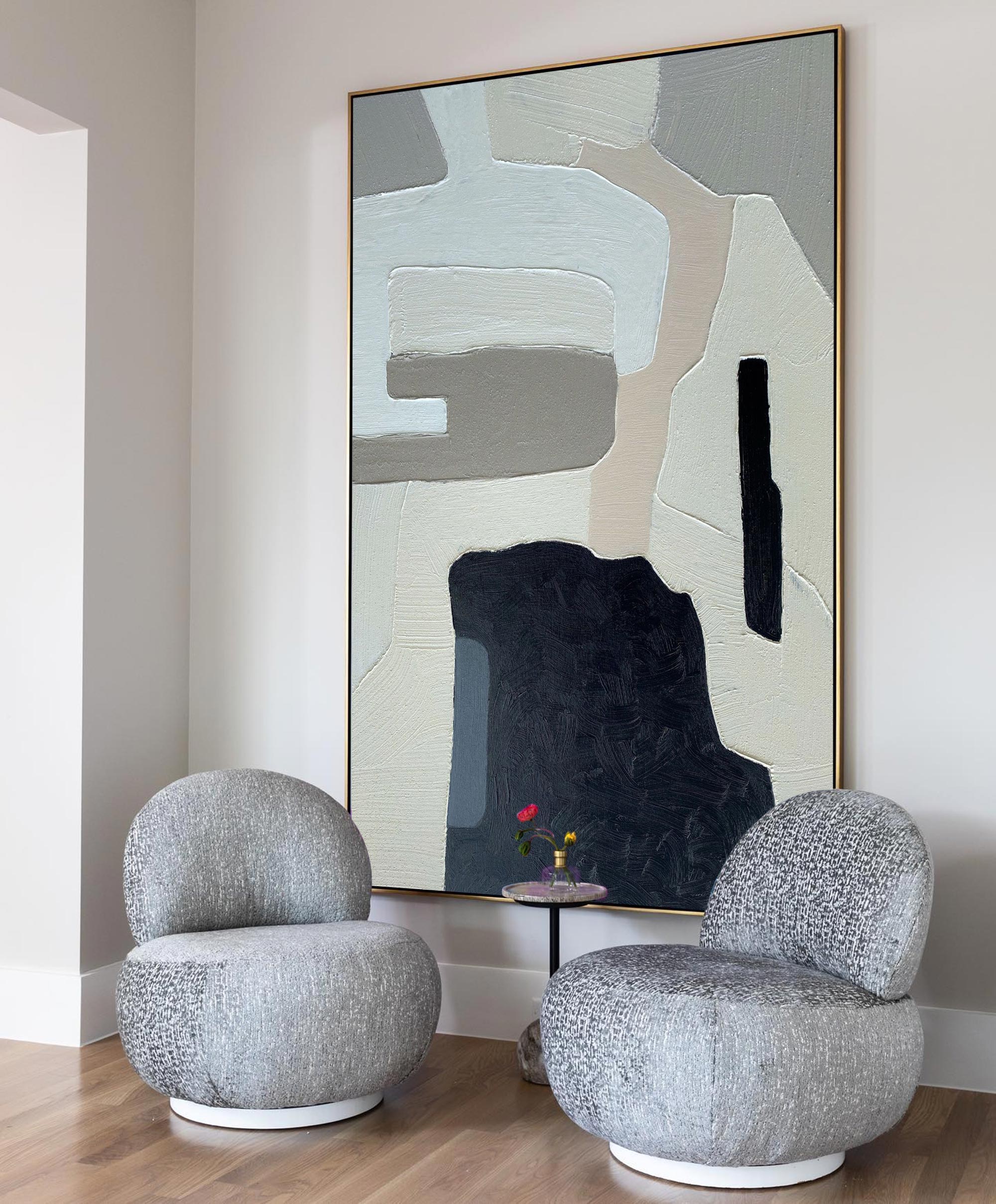 Patch‑Block Shapes Abstract  Neutral Multi‑Tone Thick Textured Artwork