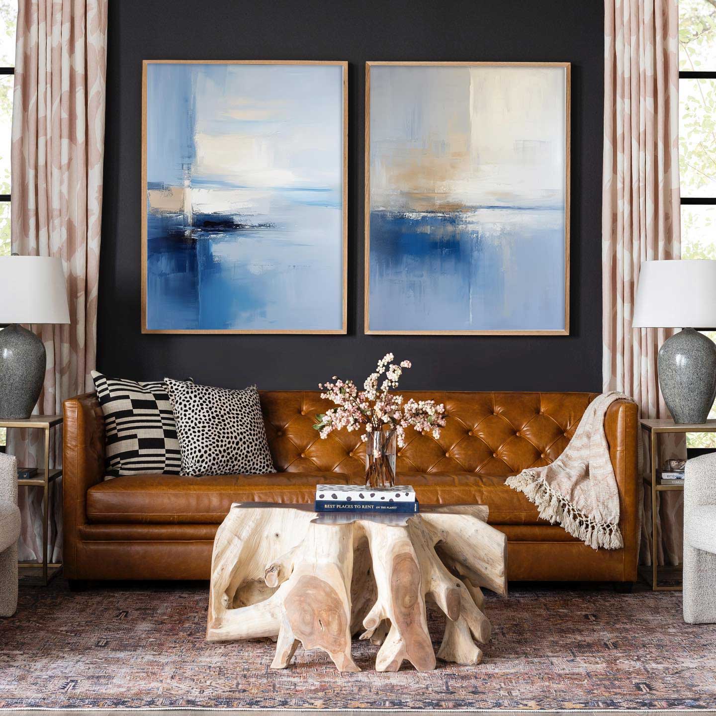 ABlue Beige Abstract Ocean 2‑Piece Canvas Wall Art