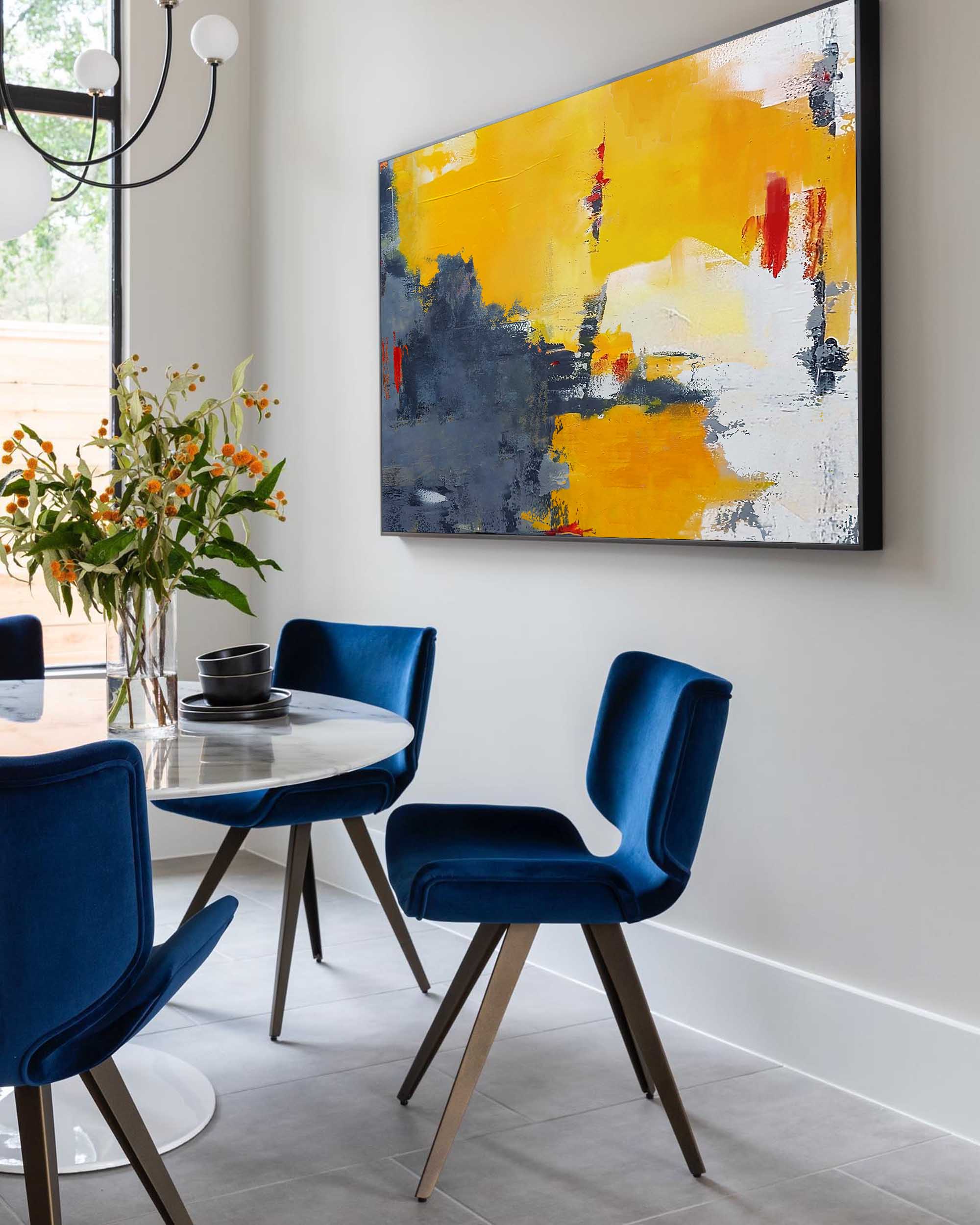Striking Red Accent Modern Abstract Wall Art