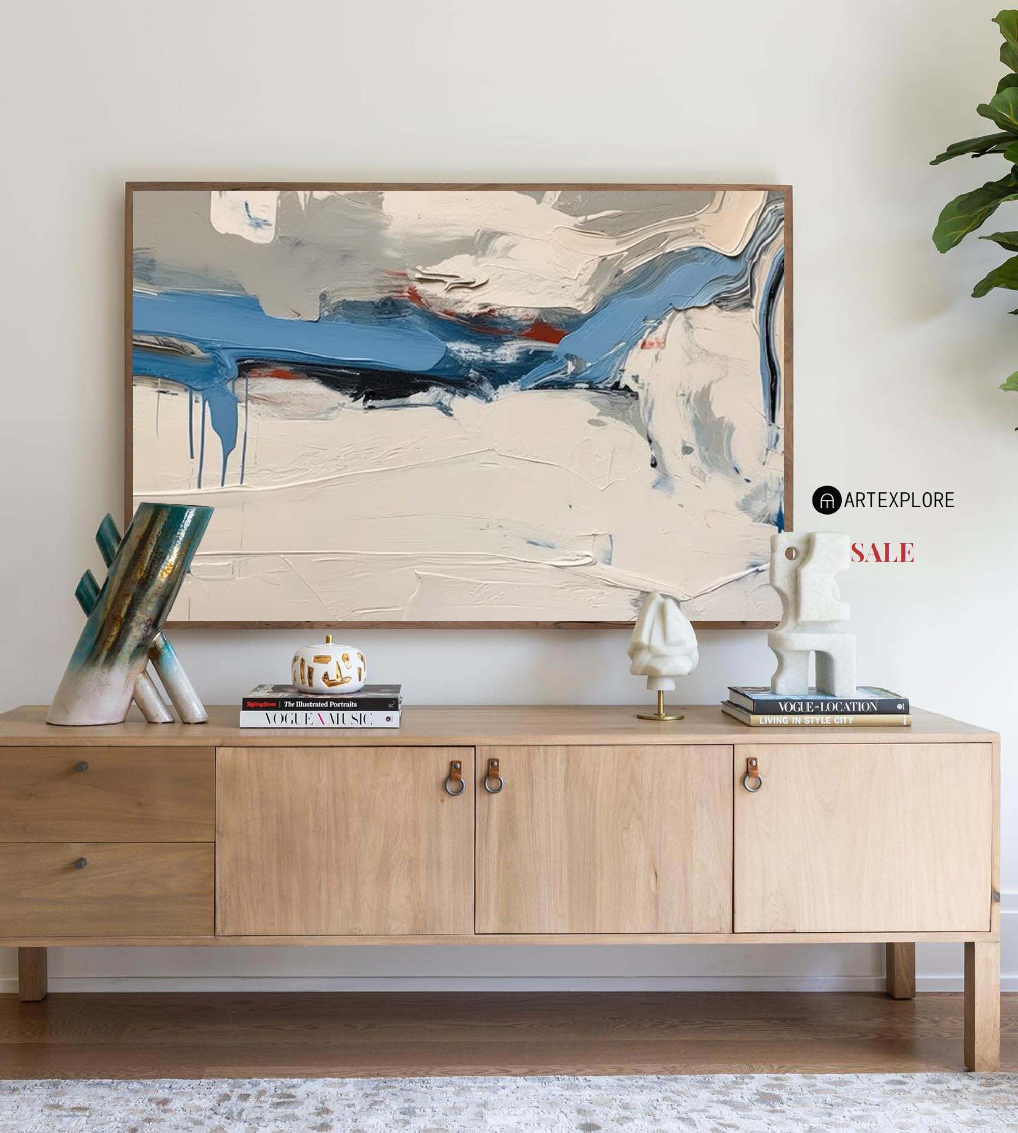 Cool Blue Cream Abstract Vista Canvas Wall Art