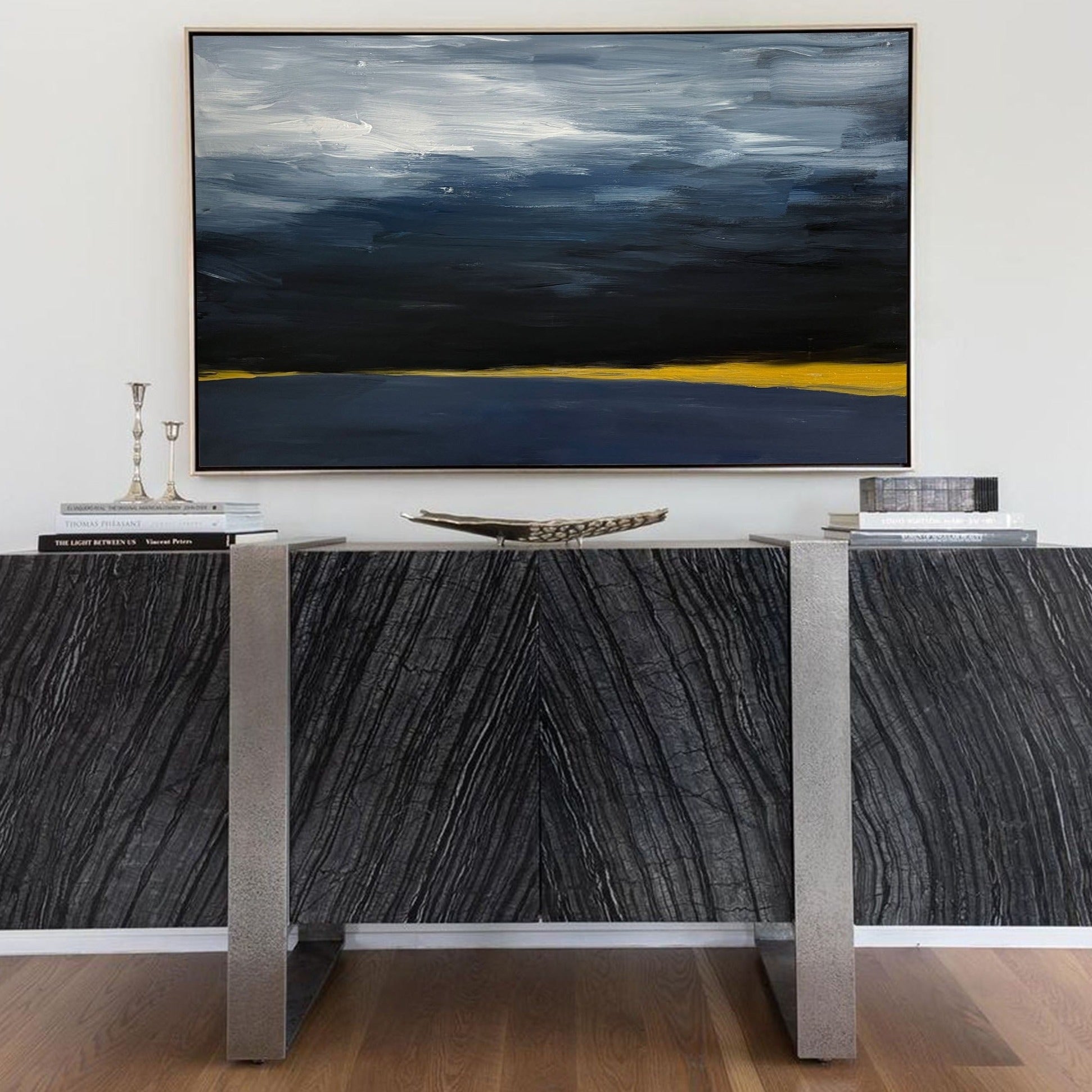 Minimalist Blue Black Gold Abstract Art