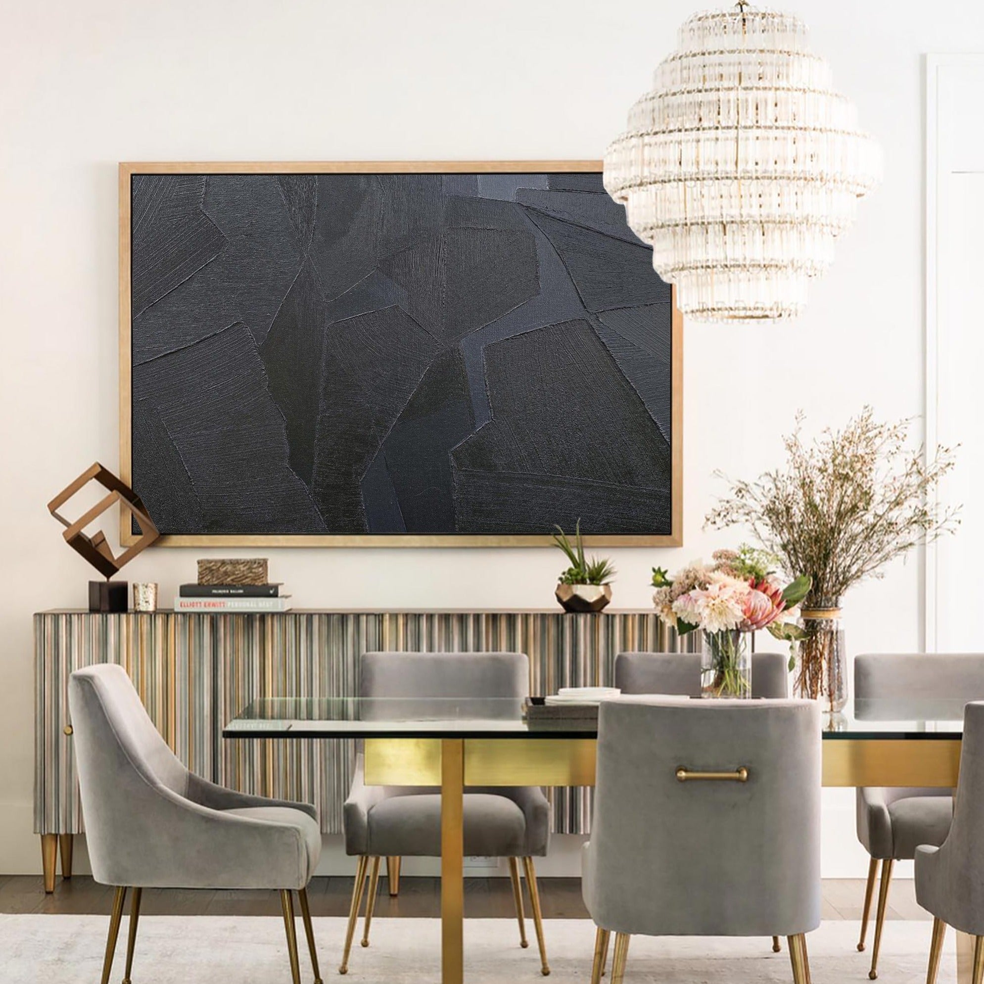 Dark Grey Geometric Textured Canvas Art