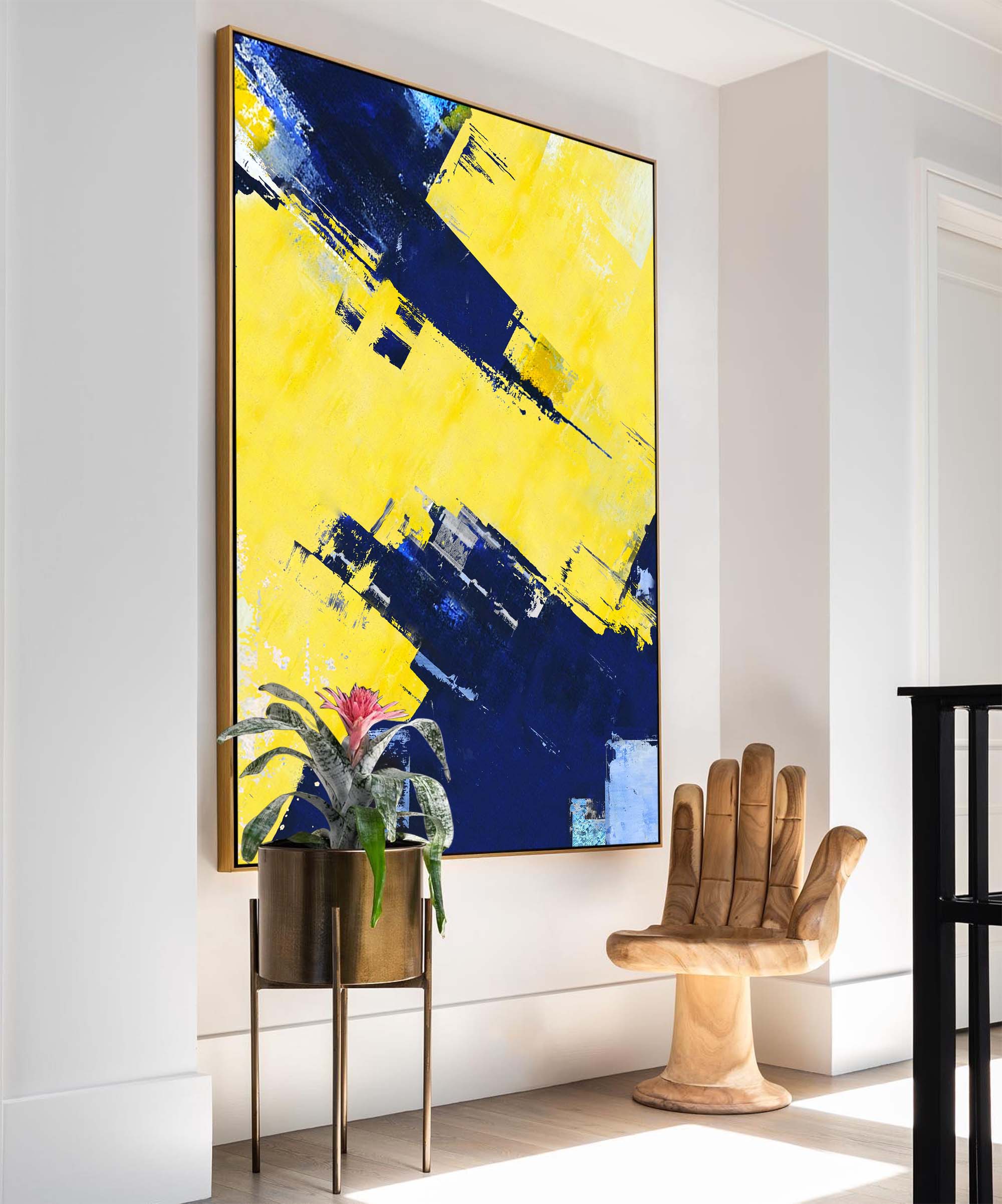 Yellow Navy Blue Abstract Wall Art