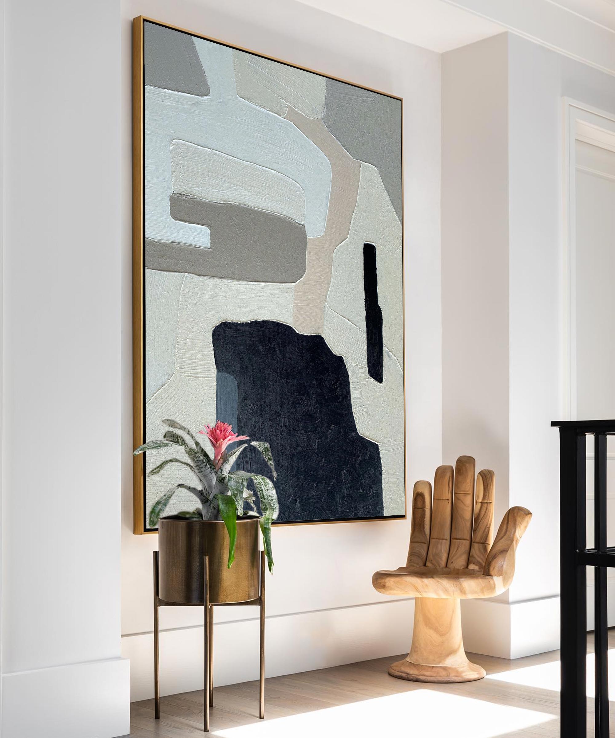 Patch‑Block Shapes Abstract  Neutral Multi‑Tone Thick Textured Artwork