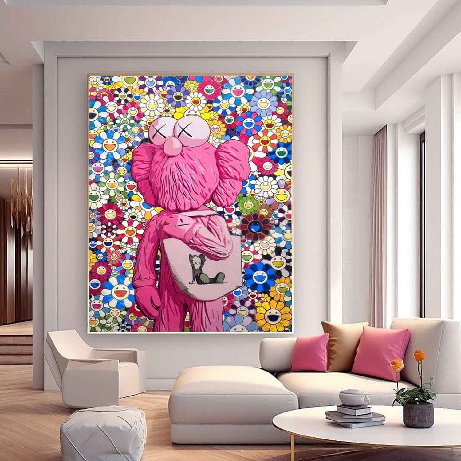 Wall Art Kaws Pink Cartoon Murakami Flower