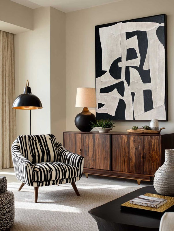 Textured Geometric Monochrome Abstract Painting